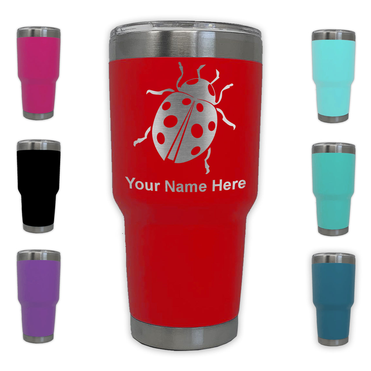 LaserGram 30oz Tumbler Mug, Ladybug, Personalized Engraving Included