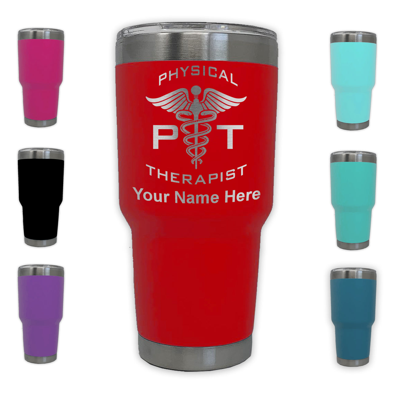 LaserGram 30oz Tumbler Mug, PT Physical Therapist, Personalized Engraving Included