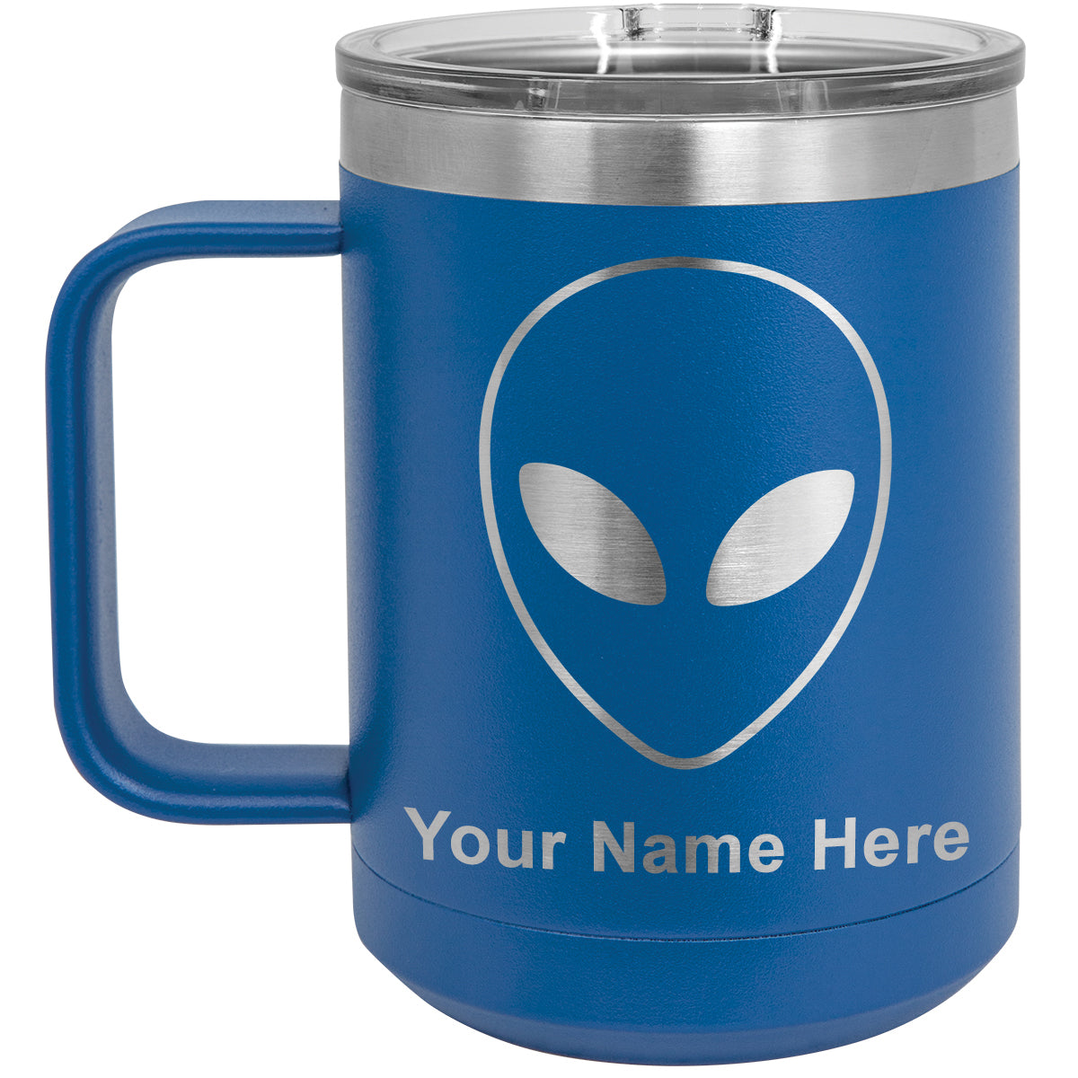 15oz Vacuum Insulated Coffee Mug, Alien Head, Personalized Engraving Included