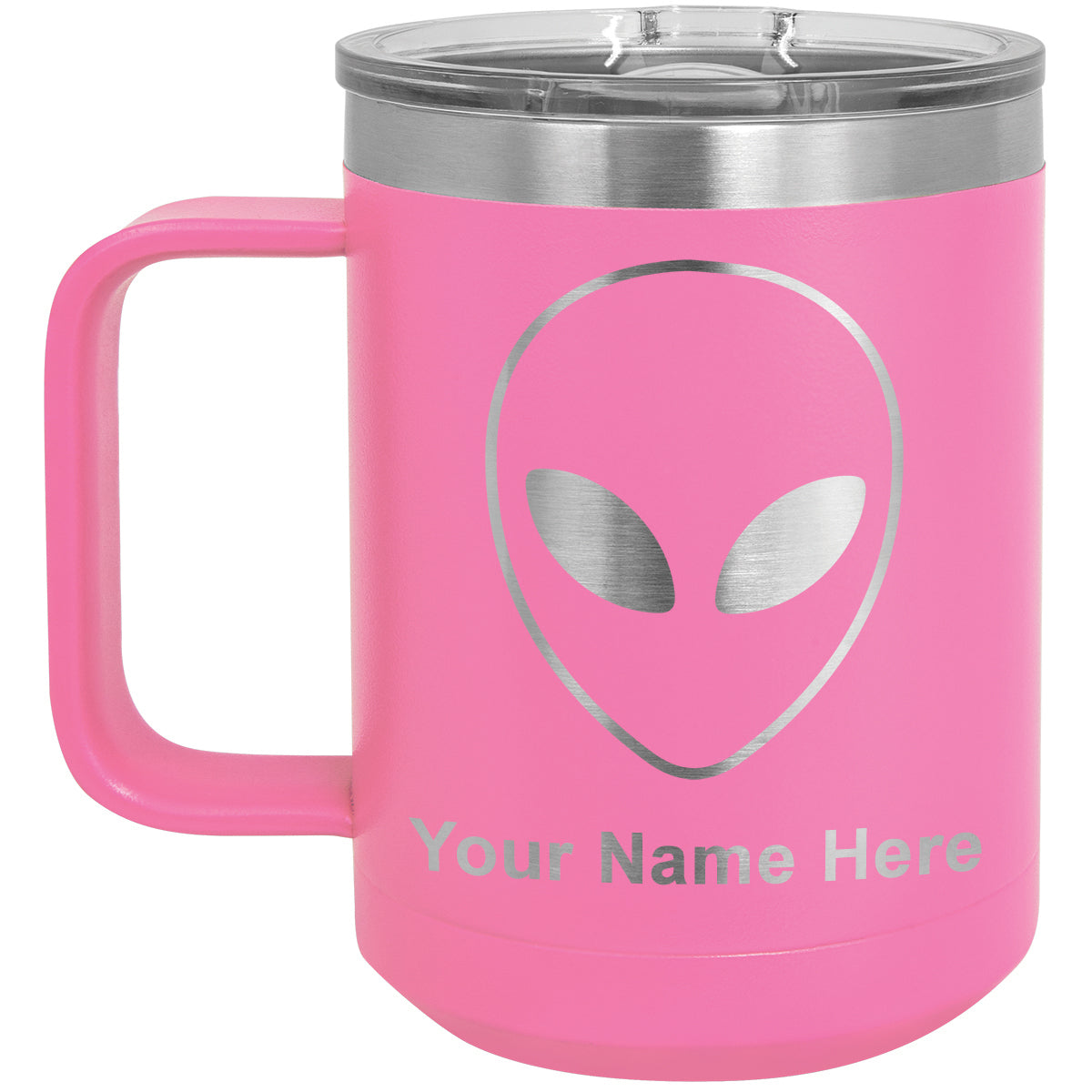 15oz Vacuum Insulated Coffee Mug, Alien Head, Personalized Engraving Included