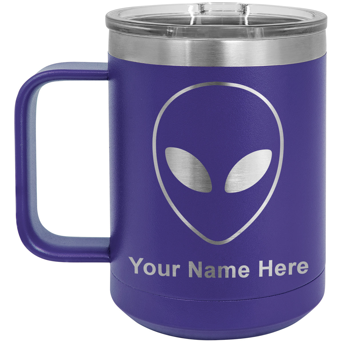 15oz Vacuum Insulated Coffee Mug, Alien Head, Personalized Engraving Included