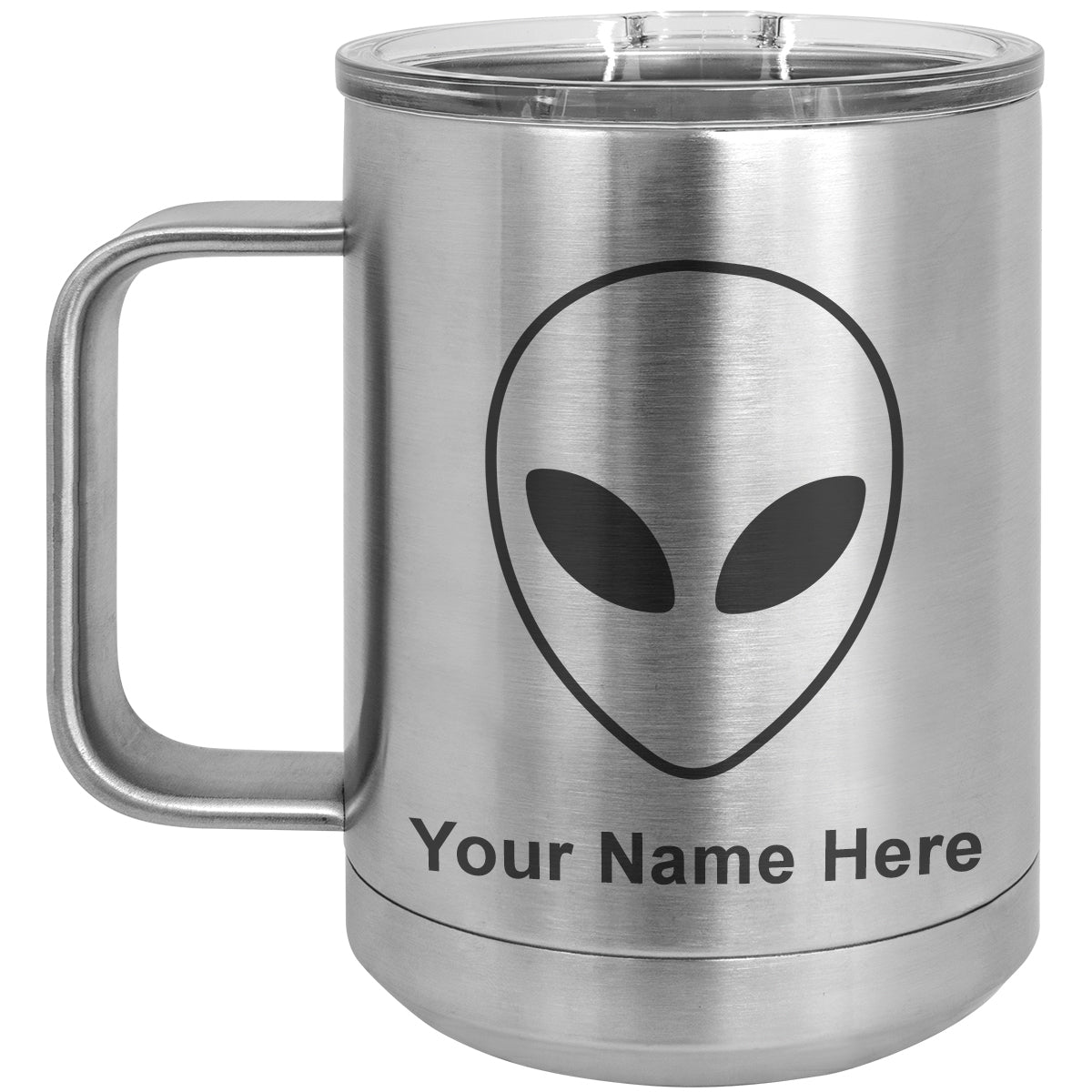 15oz Vacuum Insulated Coffee Mug, Alien Head, Personalized Engraving Included