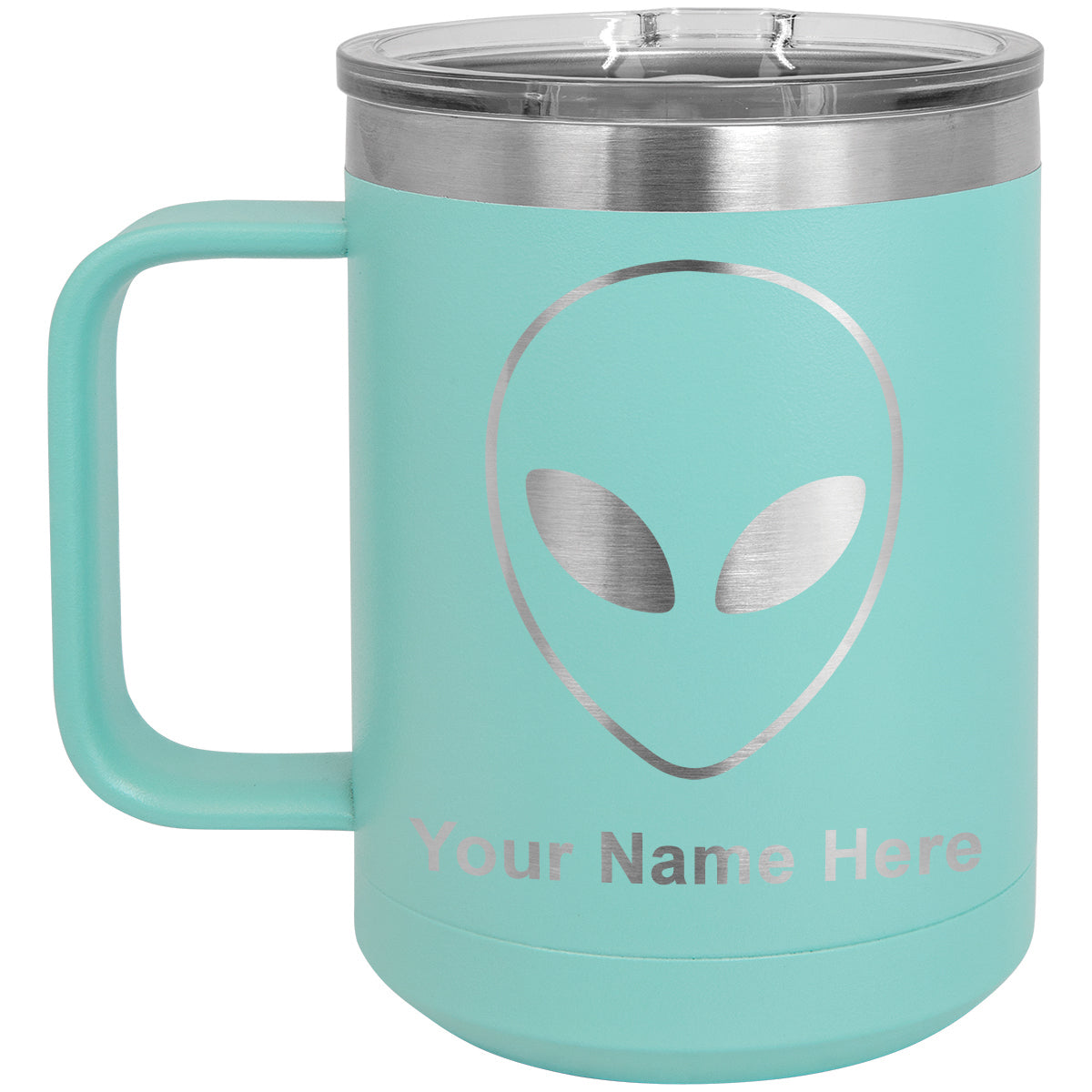 15oz Vacuum Insulated Coffee Mug, Alien Head, Personalized Engraving Included