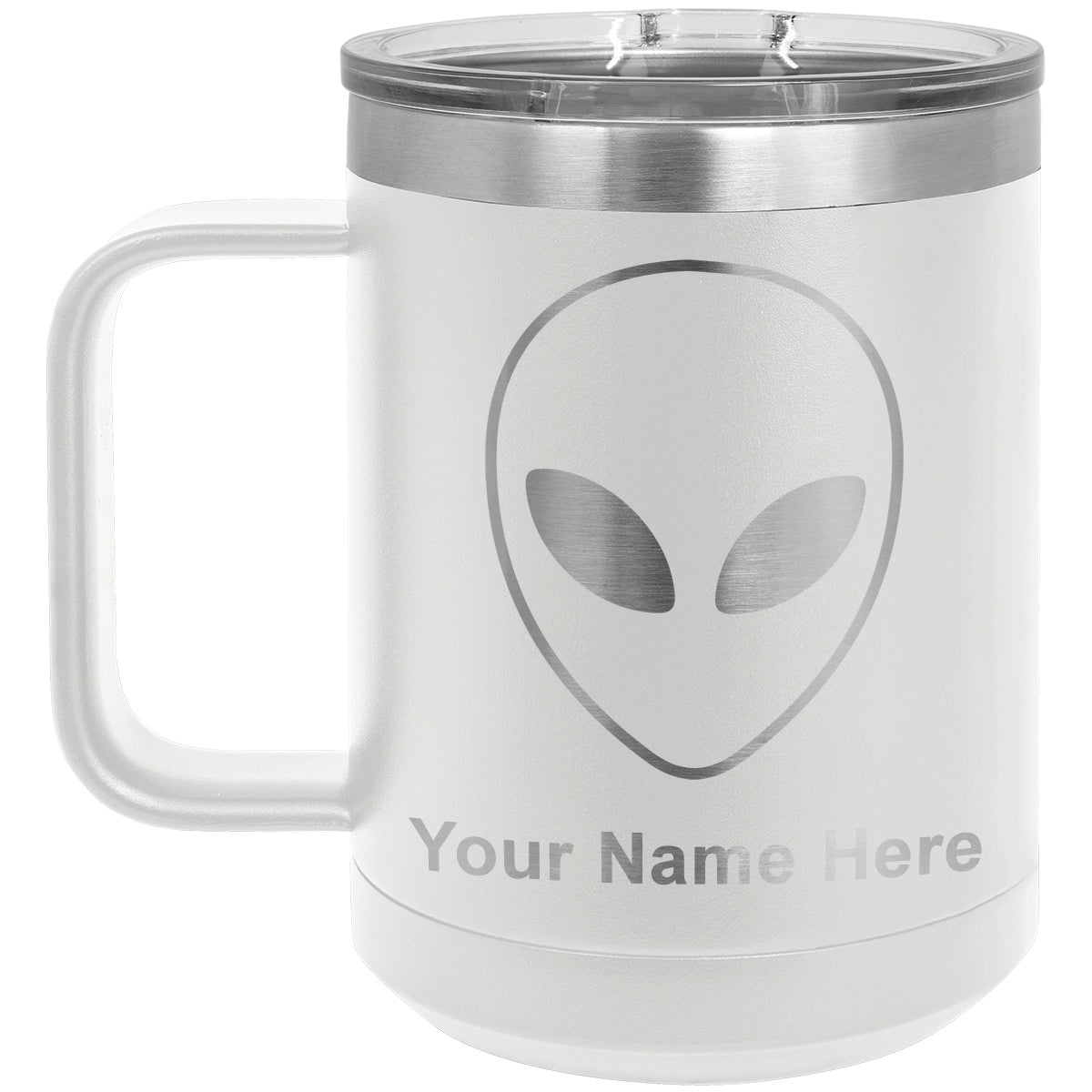 15oz Vacuum Insulated Coffee Mug, Alien Head, Personalized Engraving Included