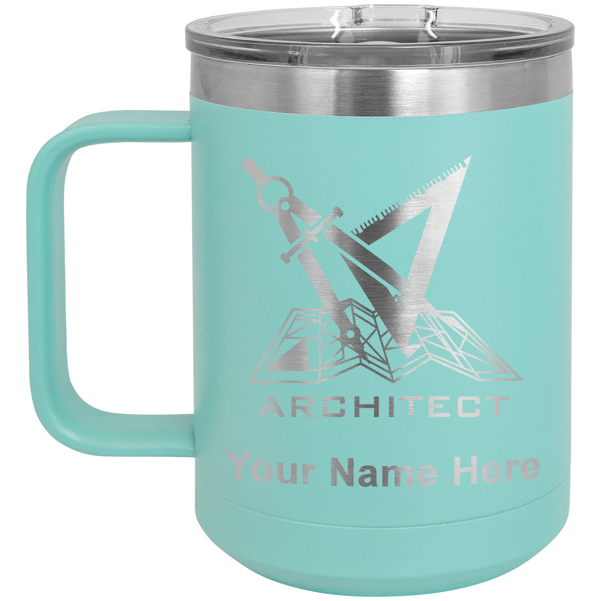 15oz Vacuum Insulated Coffee Mug, Architect Symbol, Personalized Engraving Included