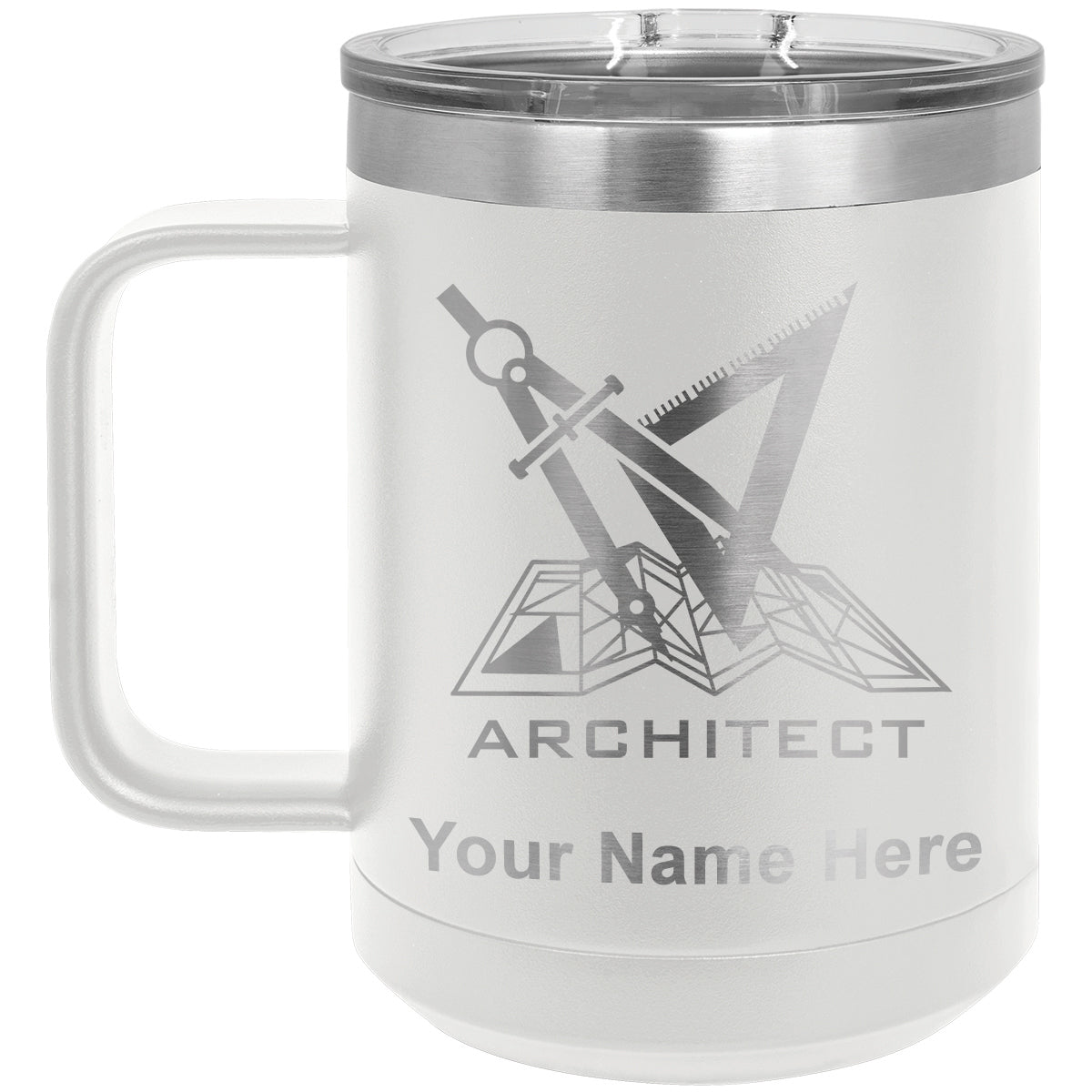 15oz Vacuum Insulated Coffee Mug, Architect Symbol, Personalized Engraving Included