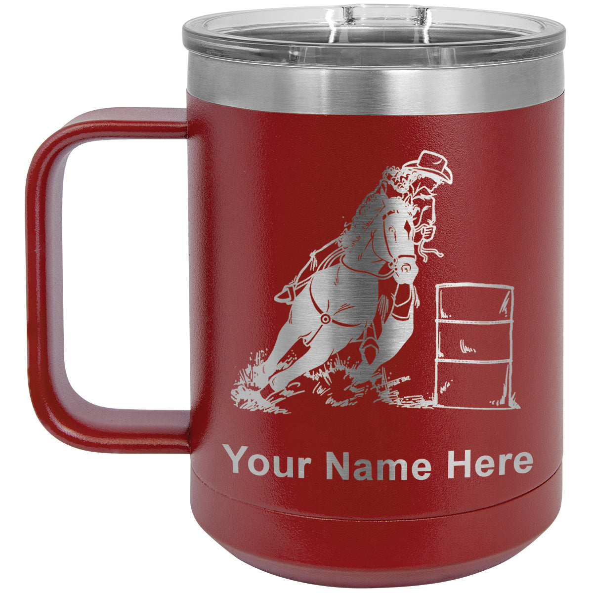 15oz Vacuum Insulated Coffee Mug, Barrel Racer, Personalized Engraving Included