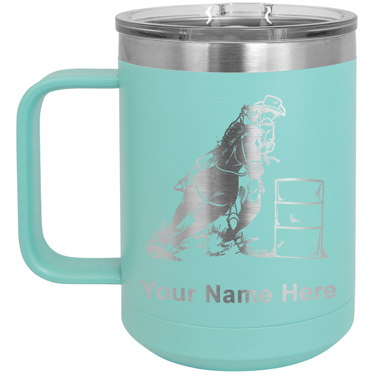 15oz Vacuum Insulated Coffee Mug, Barrel Racer, Personalized Engraving Included