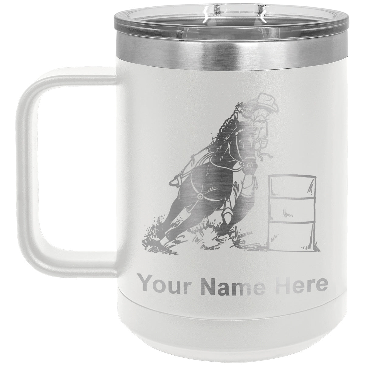 15oz Vacuum Insulated Coffee Mug, Barrel Racer, Personalized Engraving Included