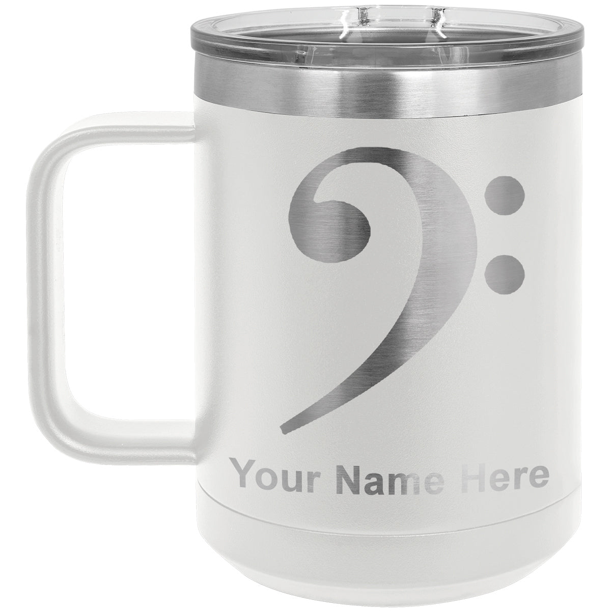 15oz Vacuum Insulated Coffee Mug, Bass Clef, Personalized Engraving Included