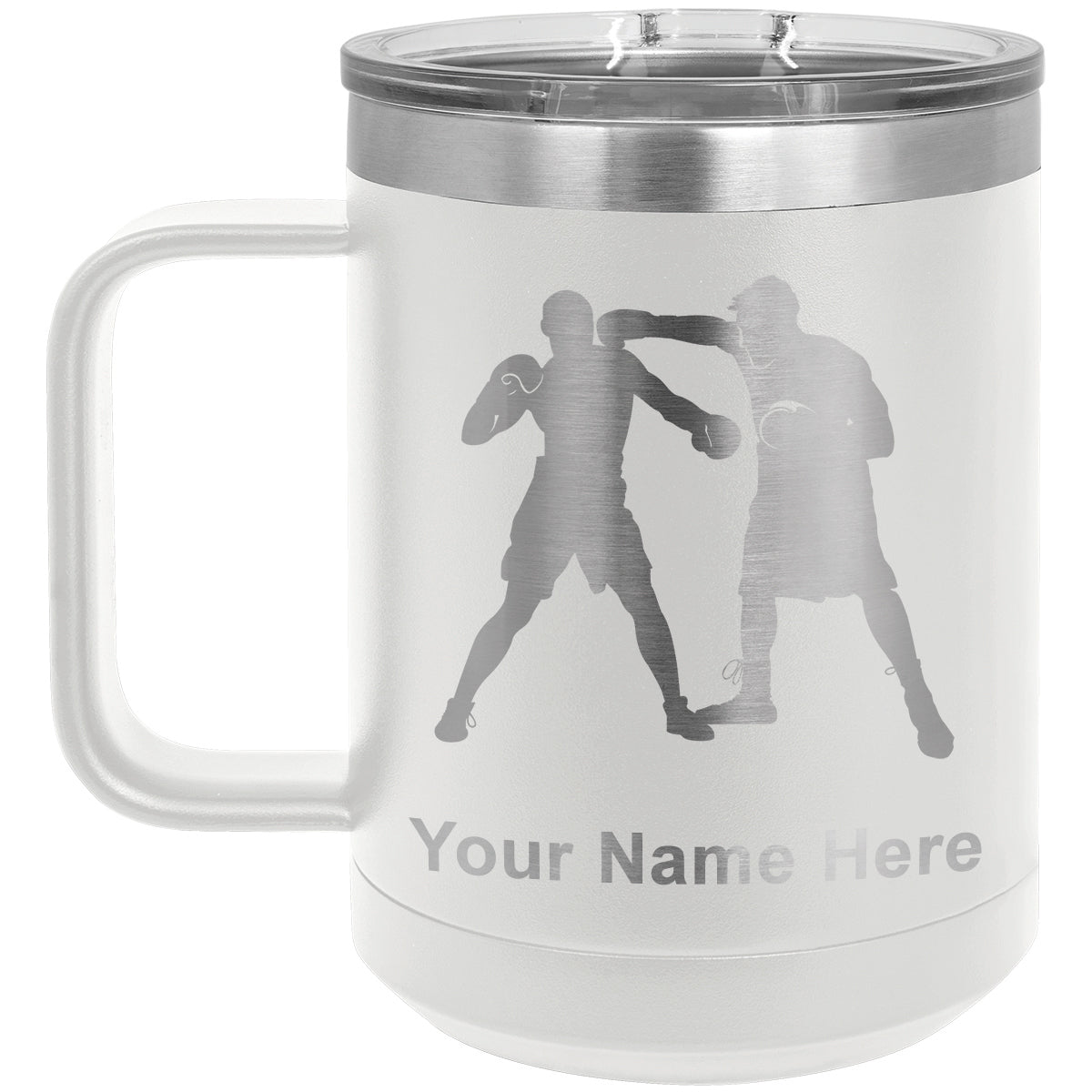 15oz Vacuum Insulated Coffee Mug, Boxers Boxing, Personalized Engraving Included