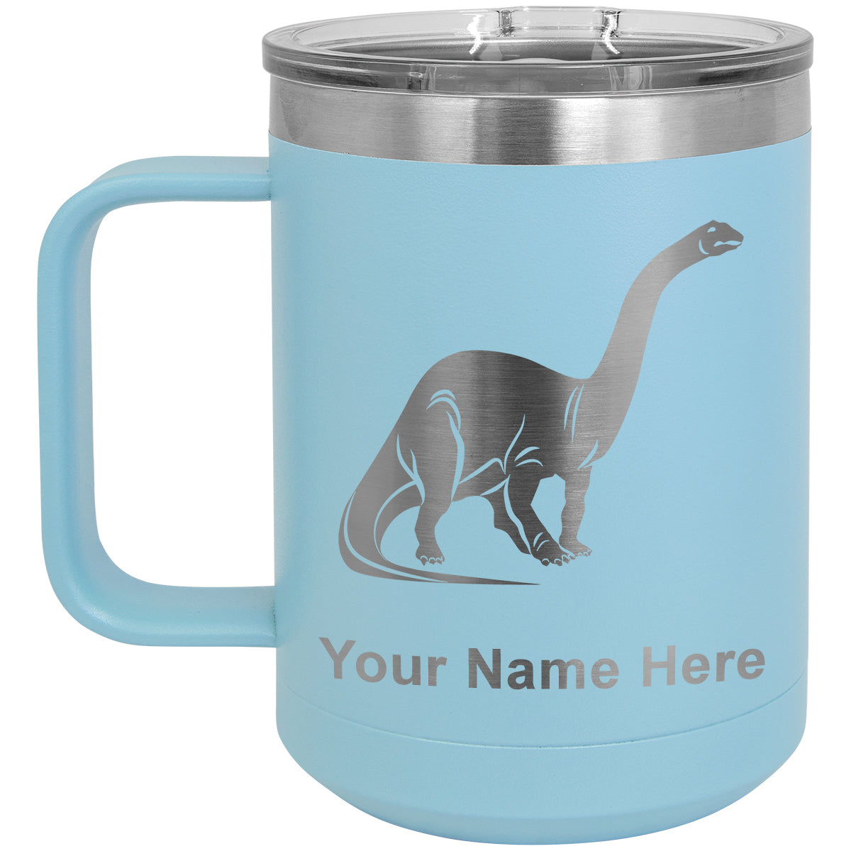 15oz Vacuum Insulated Coffee Mug, Brontosaurus Dinosaur, Personalized Engraving Included