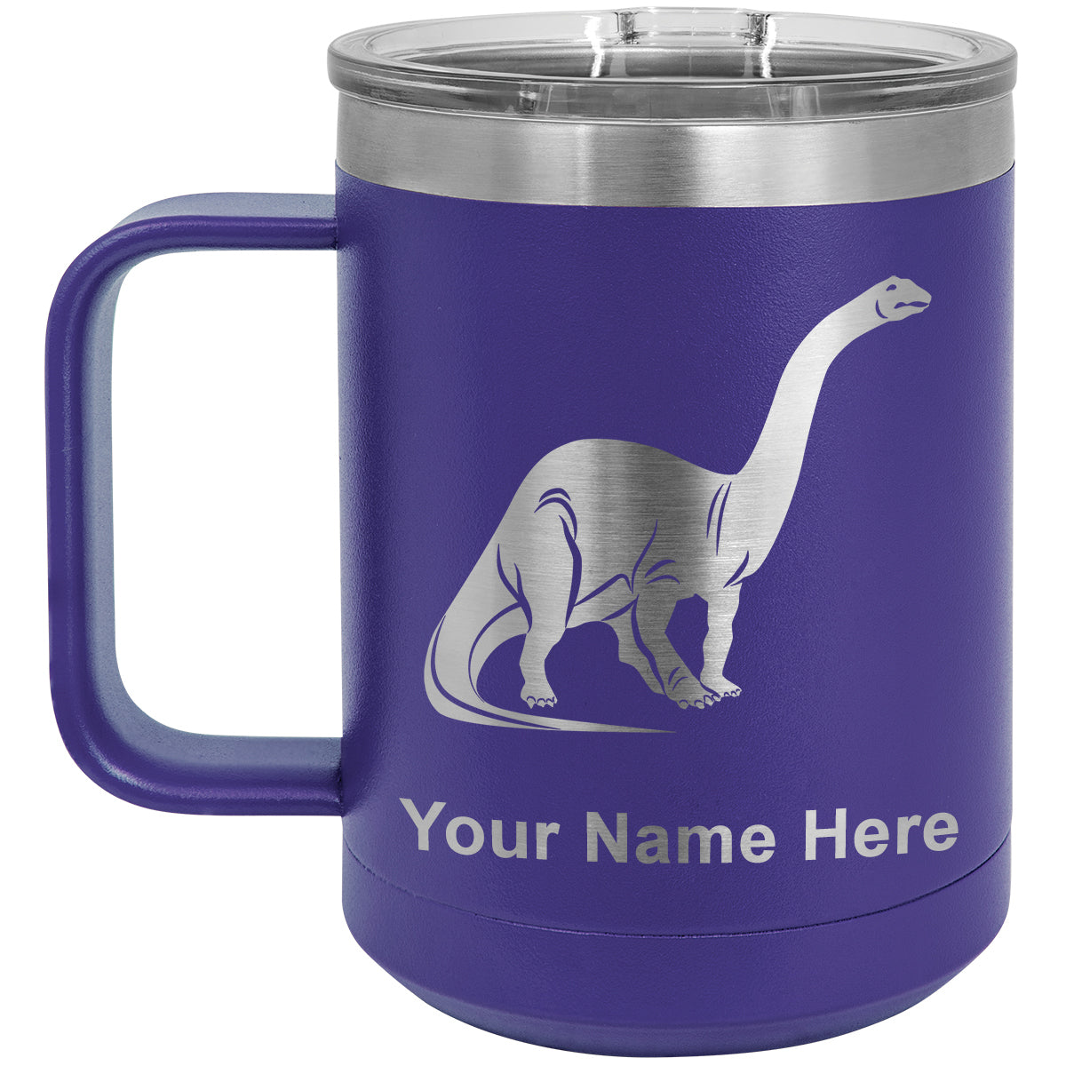 15oz Vacuum Insulated Coffee Mug, Brontosaurus Dinosaur, Personalized Engraving Included