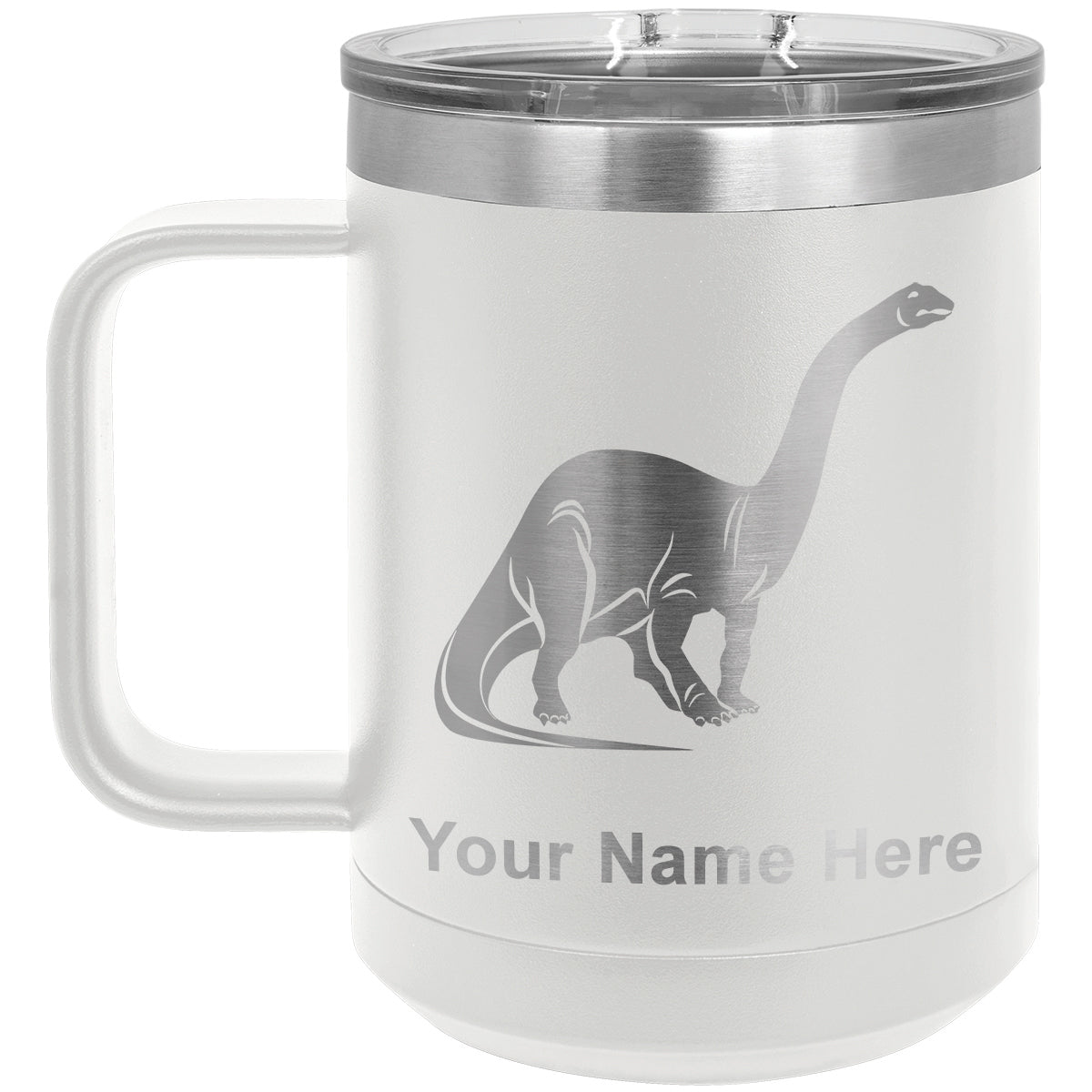 15oz Vacuum Insulated Coffee Mug, Brontosaurus Dinosaur, Personalized Engraving Included