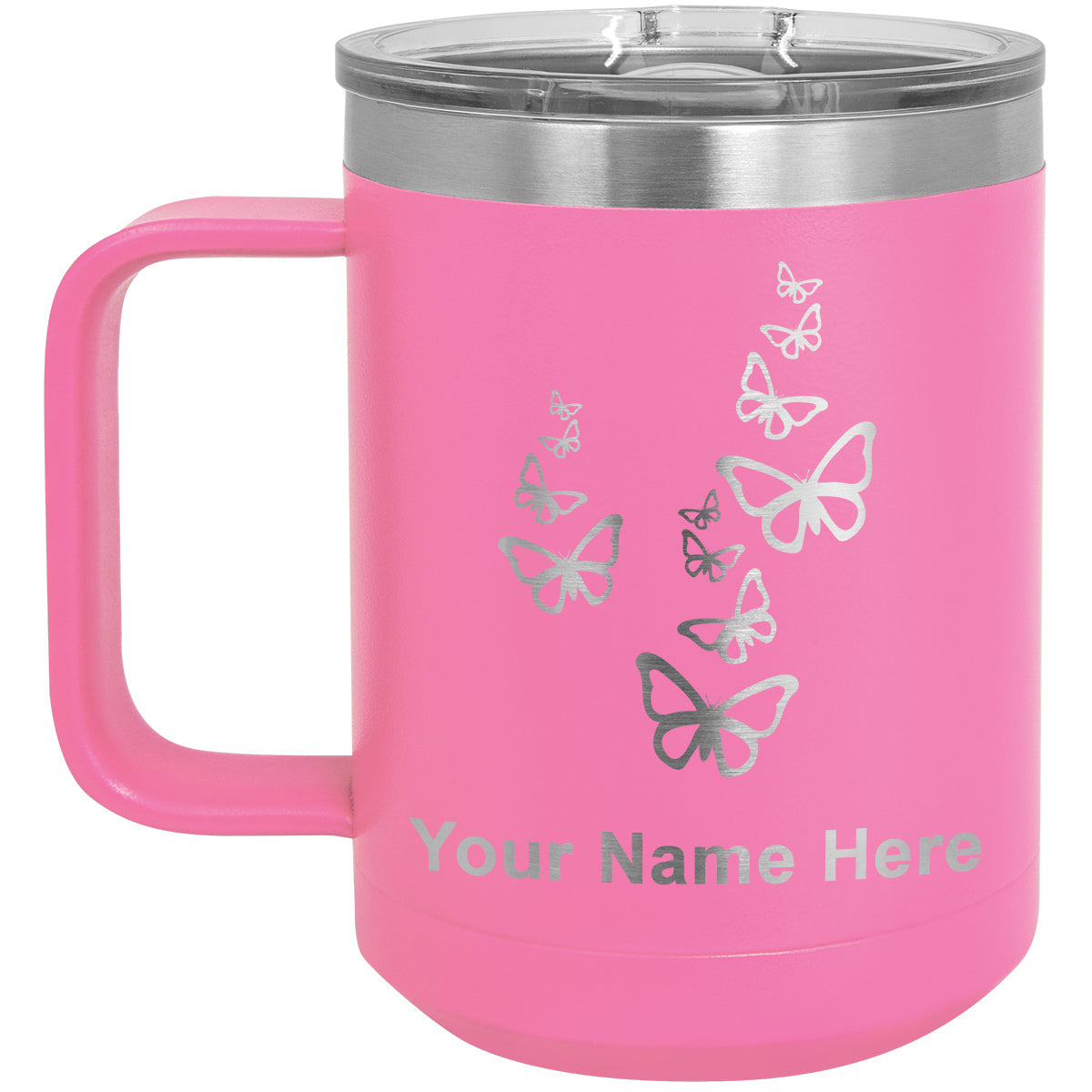 15oz Vacuum Insulated Coffee Mug, Butterflies, Personalized Engraving Included