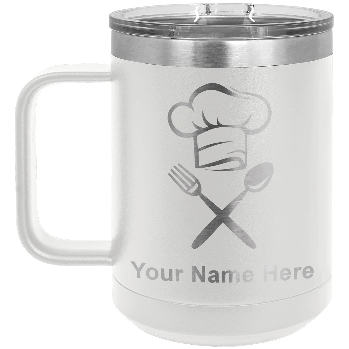15oz Vacuum Insulated Coffee Mug, Chef Hat, Personalized Engraving Included