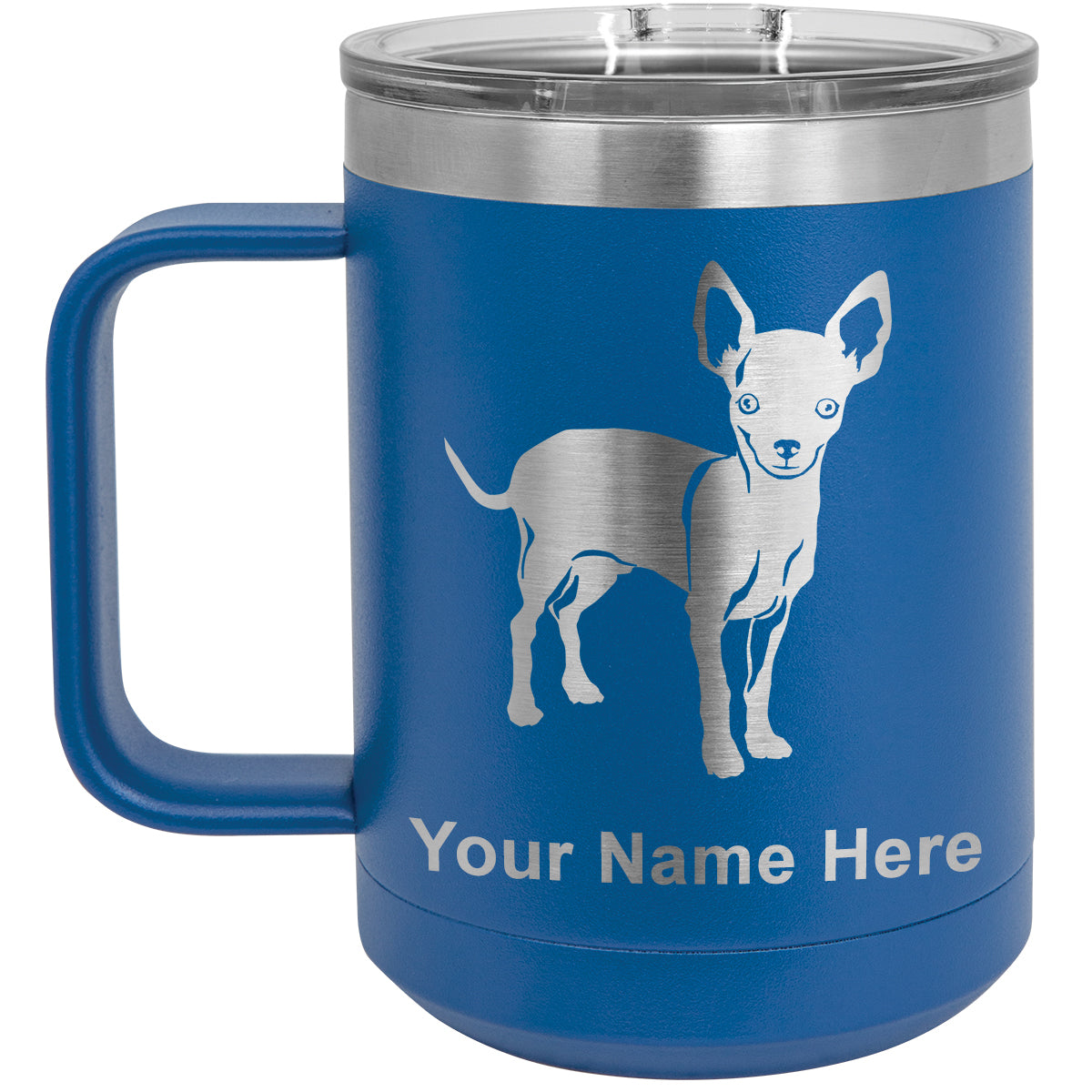 15oz Vacuum Insulated Coffee Mug, Chihuahua Dog, Personalized Engraving Included