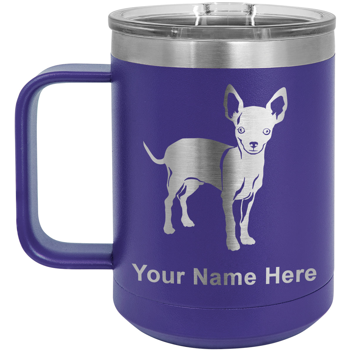 15oz Vacuum Insulated Coffee Mug, Chihuahua Dog, Personalized Engraving Included