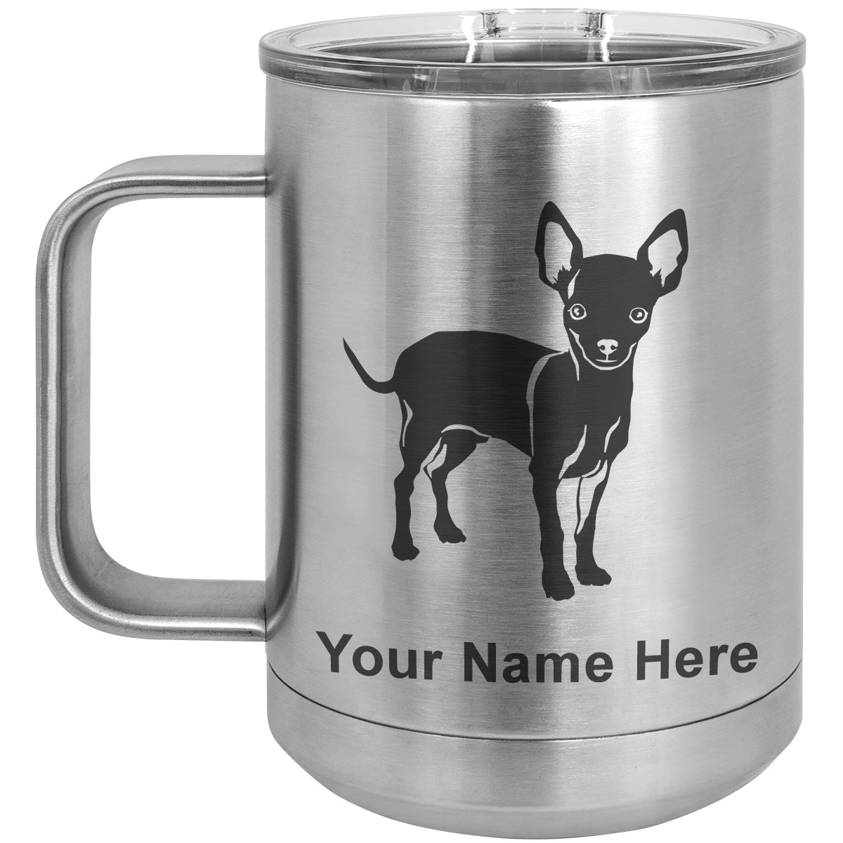 15oz Vacuum Insulated Coffee Mug, Chihuahua Dog, Personalized Engraving Included