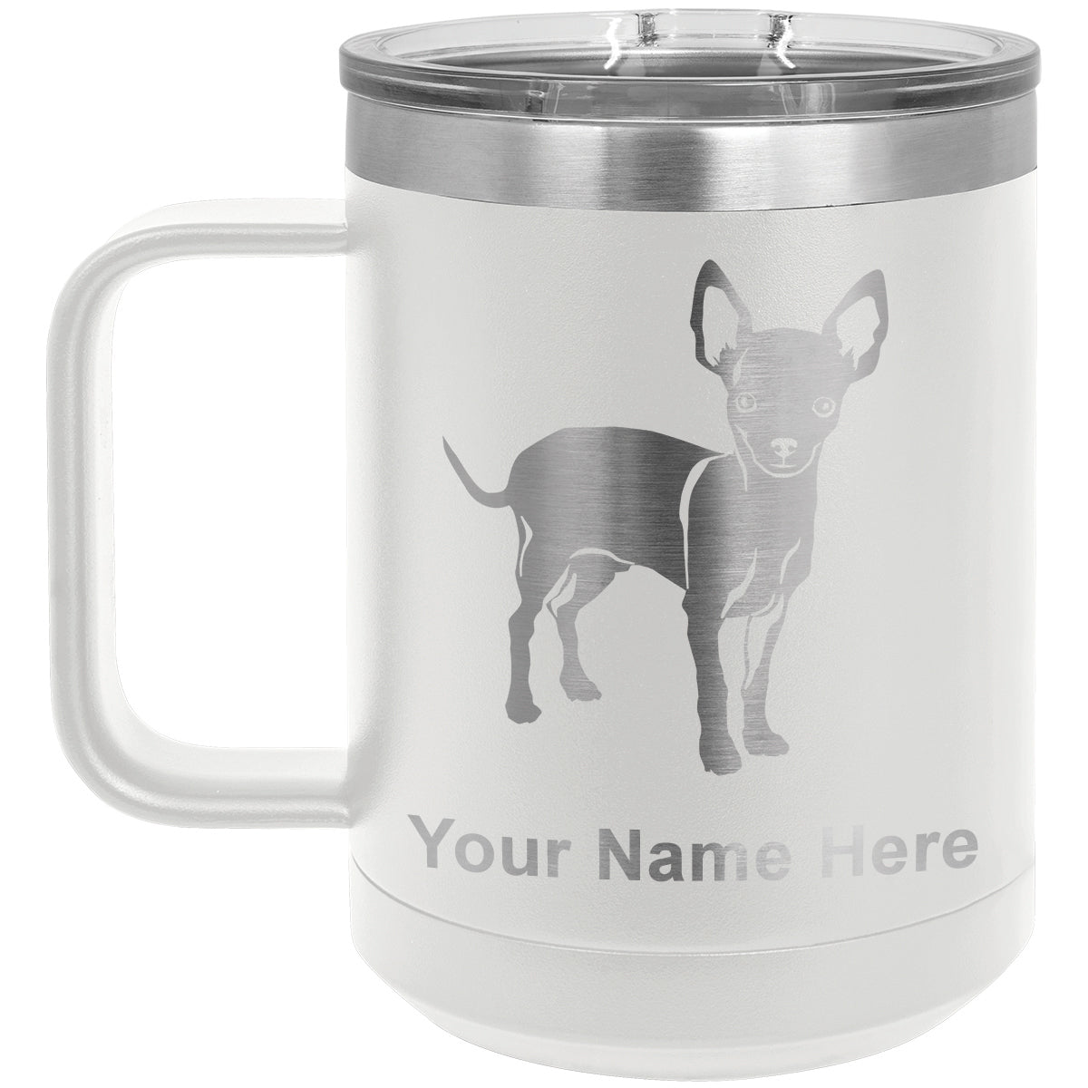 15oz Vacuum Insulated Coffee Mug, Chihuahua Dog, Personalized Engraving Included