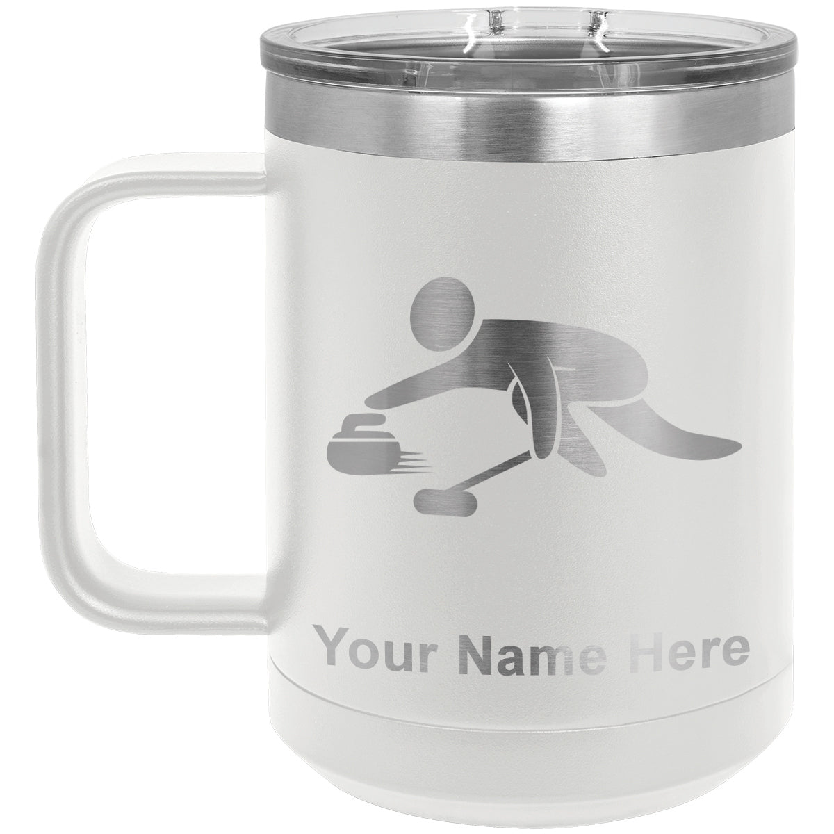 15oz Vacuum Insulated Coffee Mug, Curling Figure, Personalized Engraving Included