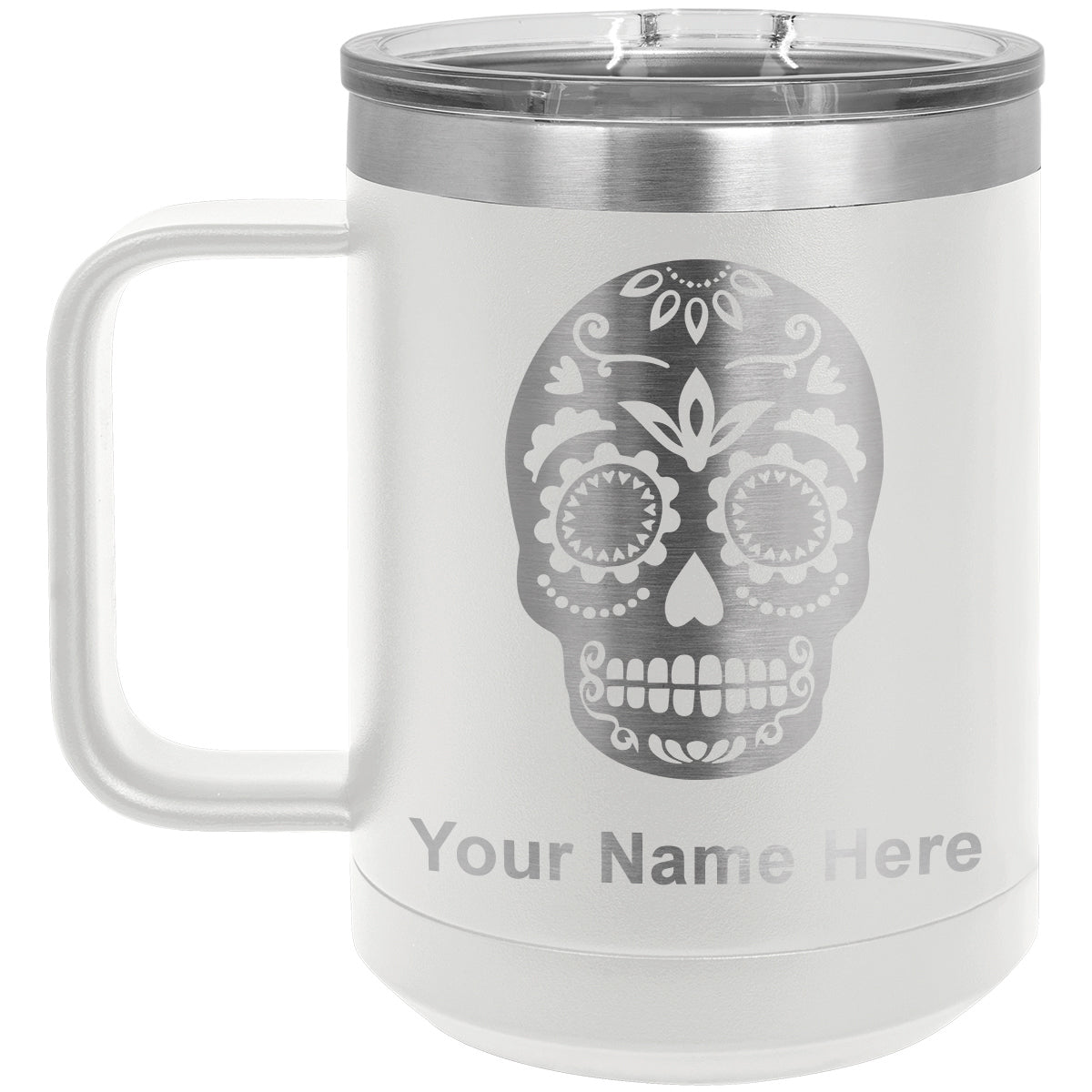 15oz Vacuum Insulated Coffee Mug, Day of the Dead, Personalized Engraving Included