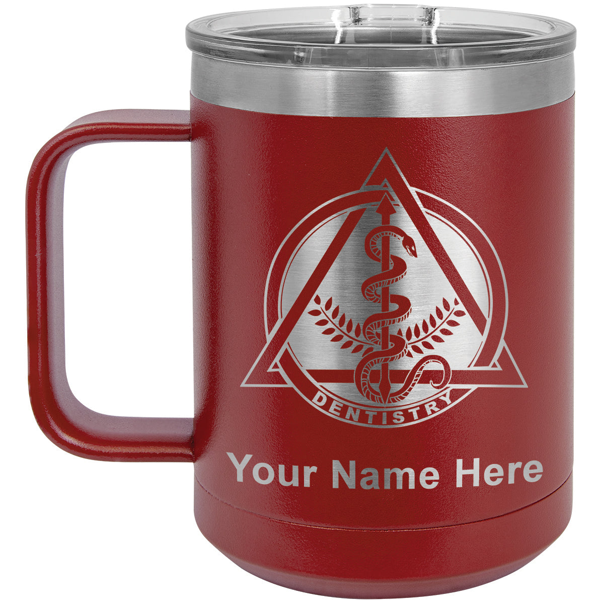 15oz Vacuum Insulated Coffee Mug, Dentist Symbol, Personalized Engraving Included