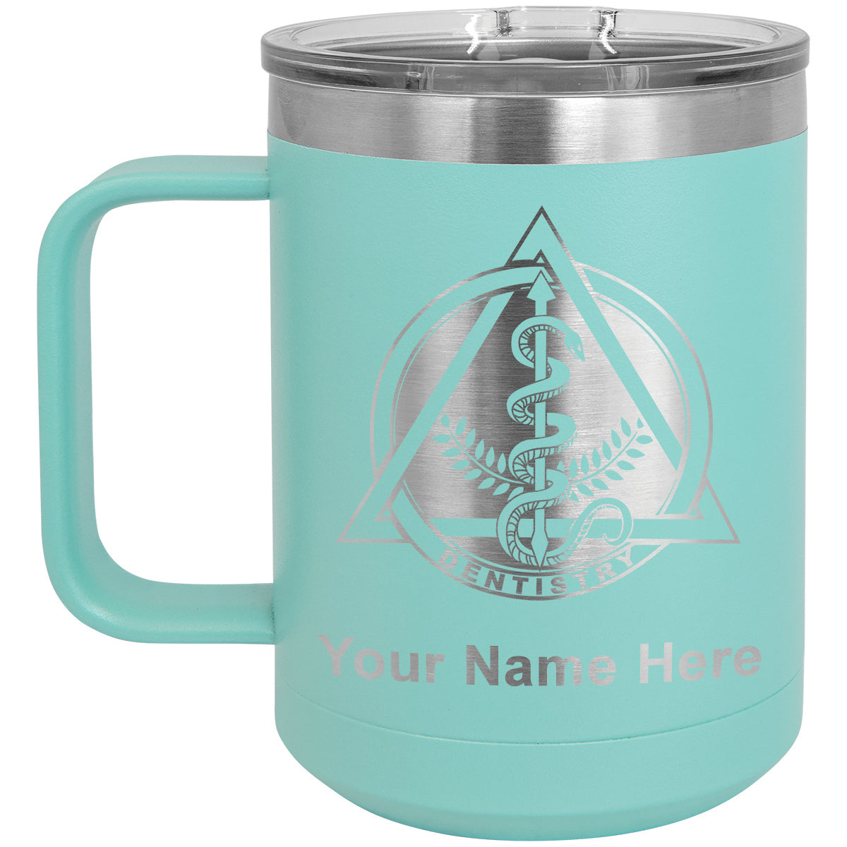15oz Vacuum Insulated Coffee Mug, Dentist Symbol, Personalized Engraving Included