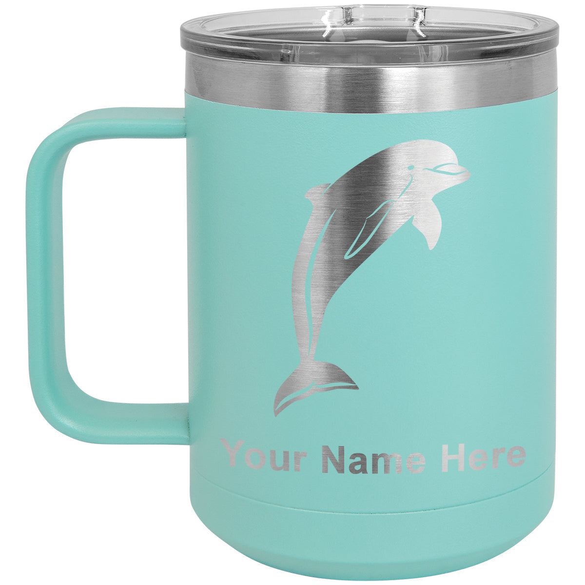 15oz Vacuum Insulated Coffee Mug, Dolphin, Personalized Engraving Included