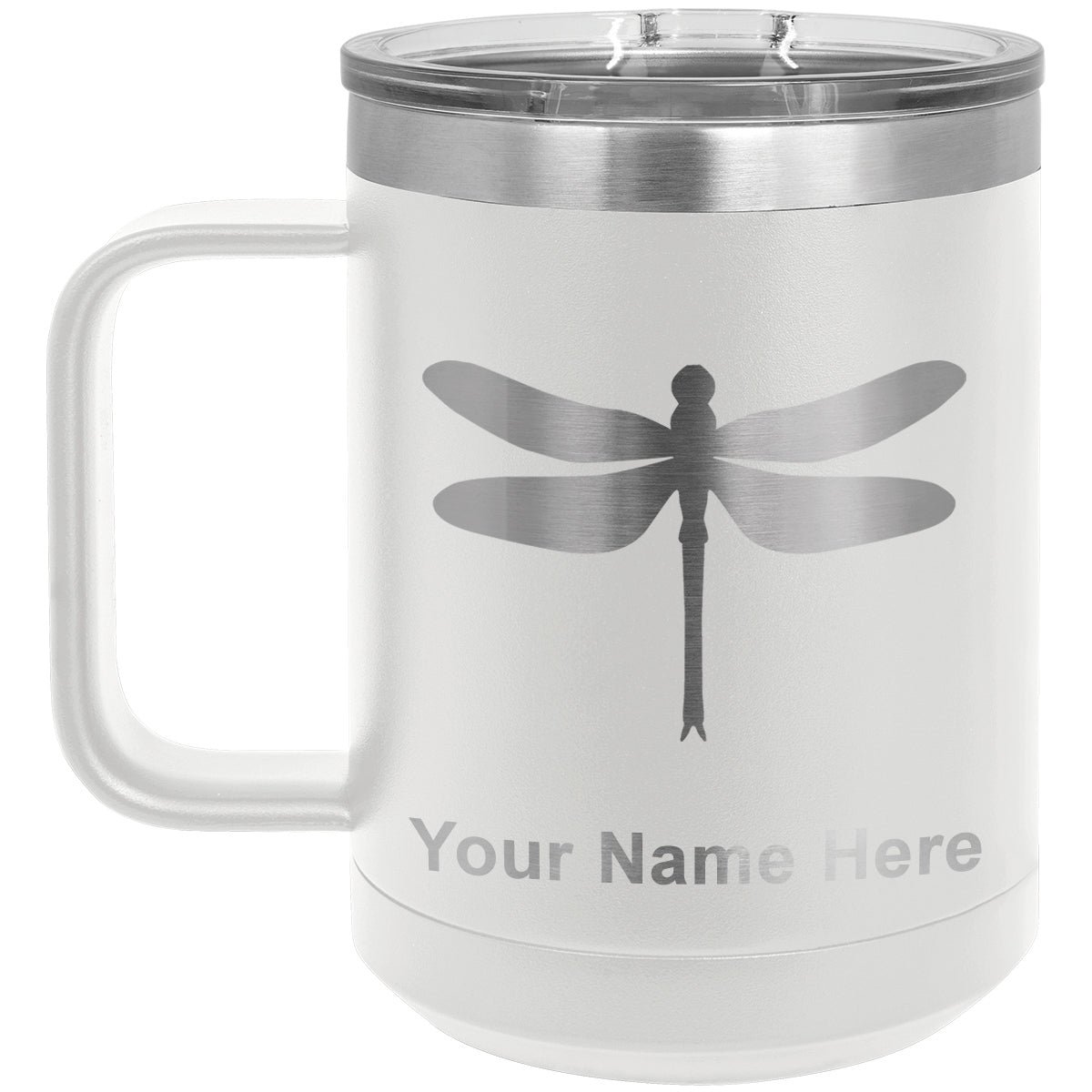 15oz Vacuum Insulated Coffee Mug, Dragonfly, Personalized Engraving Included