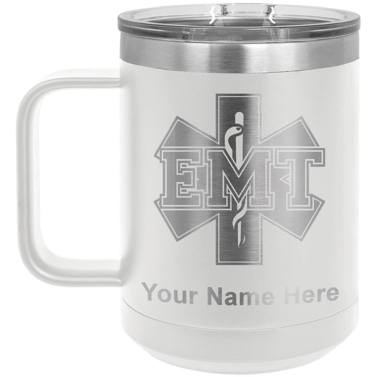 15oz Vacuum Insulated Coffee Mug, EMT Emergency Medical Technician, Personalized Engraving Included