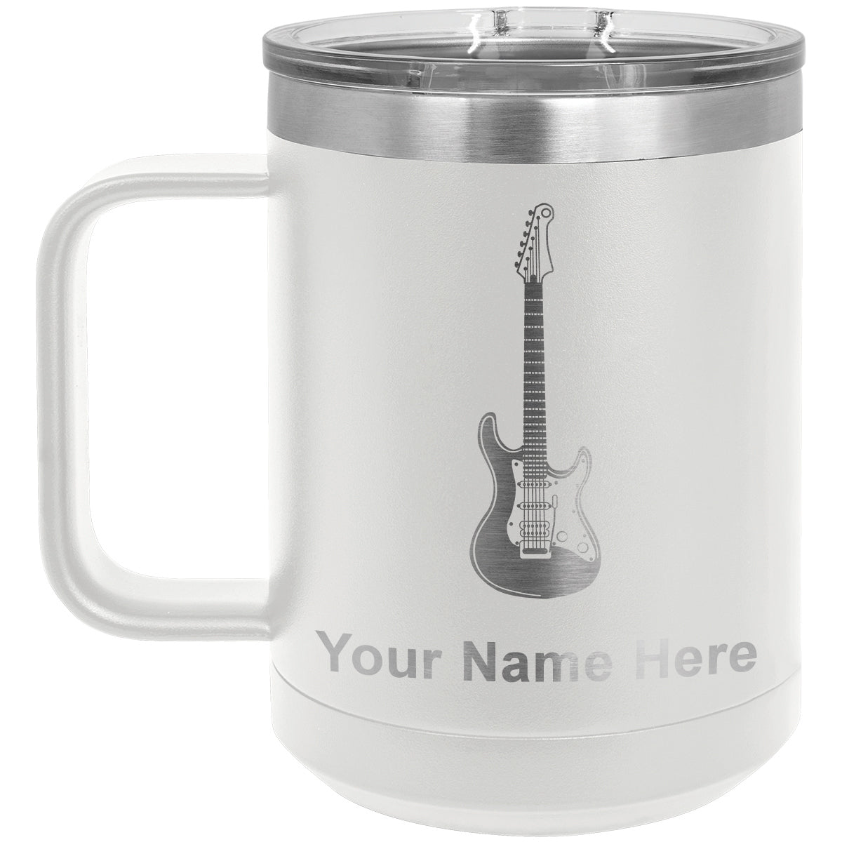 15oz Vacuum Insulated Coffee Mug, Electric Guitar, Personalized Engraving Included