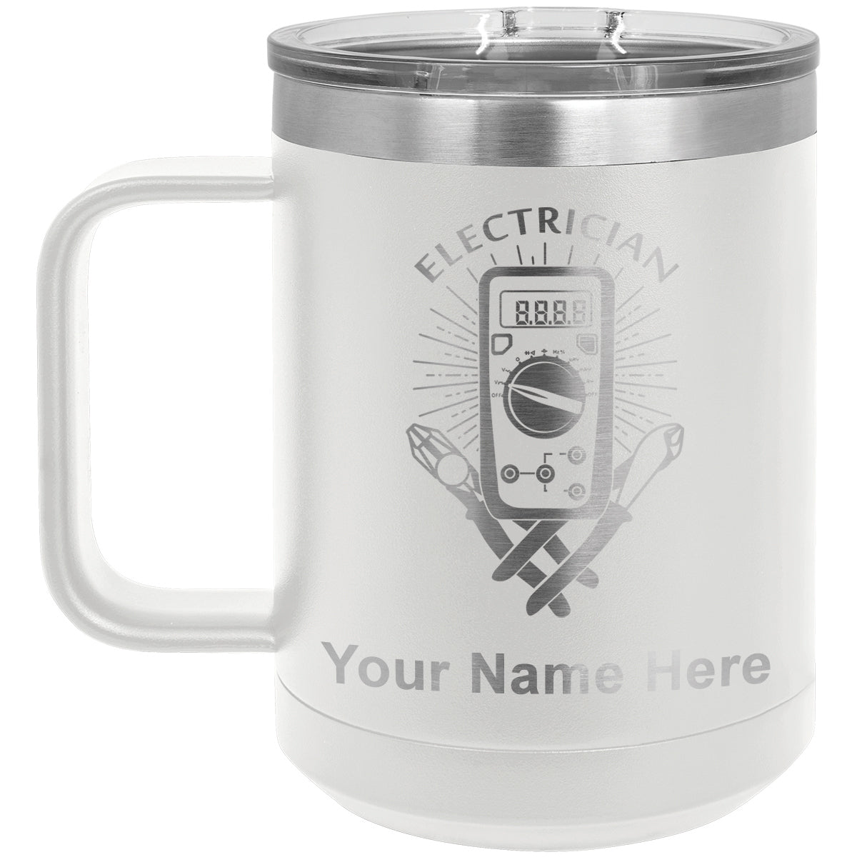 15oz Vacuum Insulated Coffee Mug, Electrician, Personalized Engraving Included