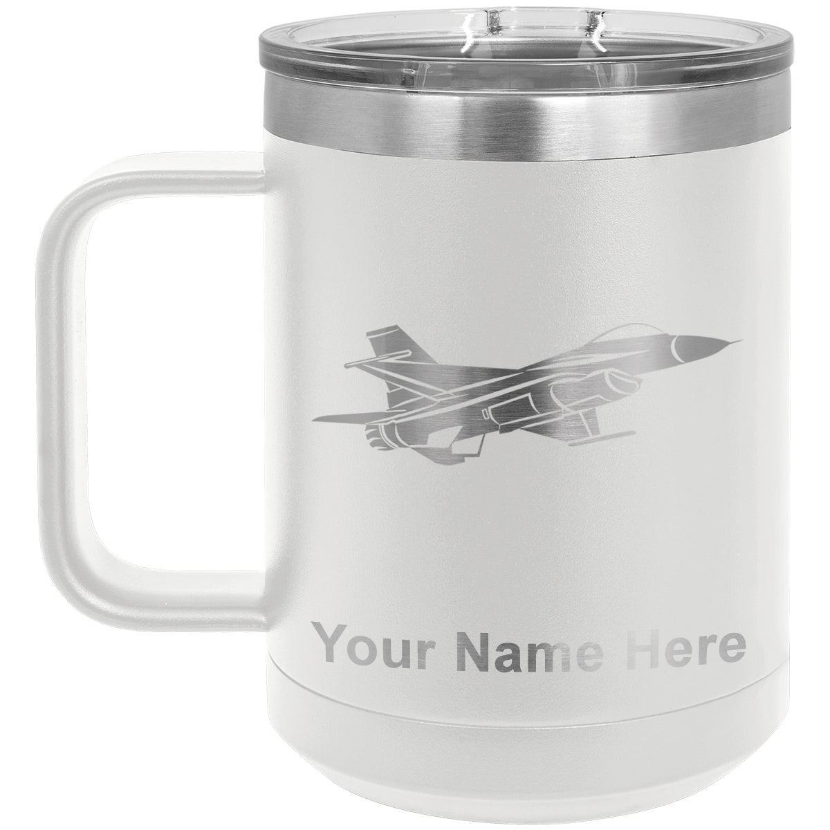 15oz Vacuum Insulated Coffee Mug, Fighter Jet 1, Personalized Engraving Included