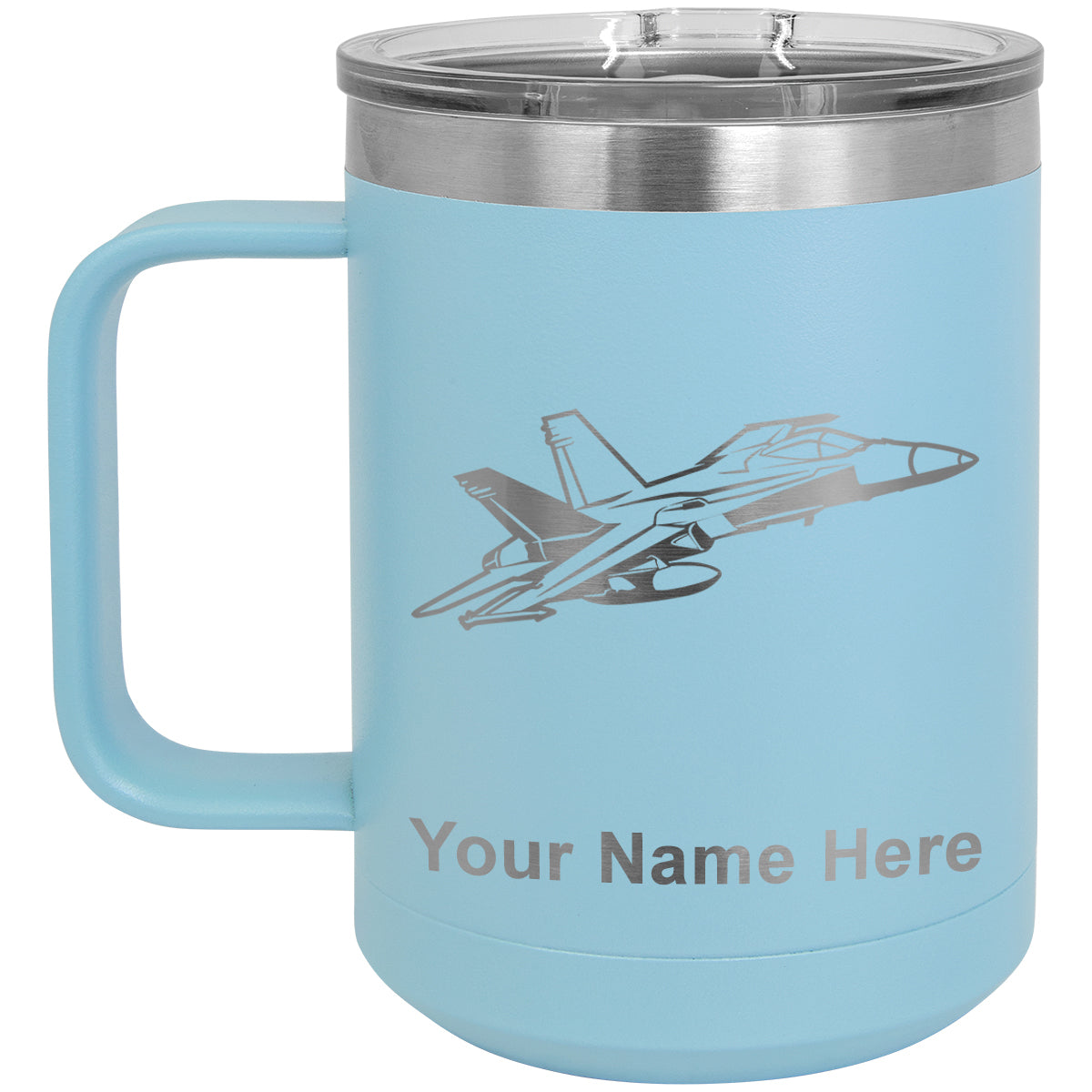 15oz Vacuum Insulated Coffee Mug, Fighter Jet 2, Personalized Engraving Included