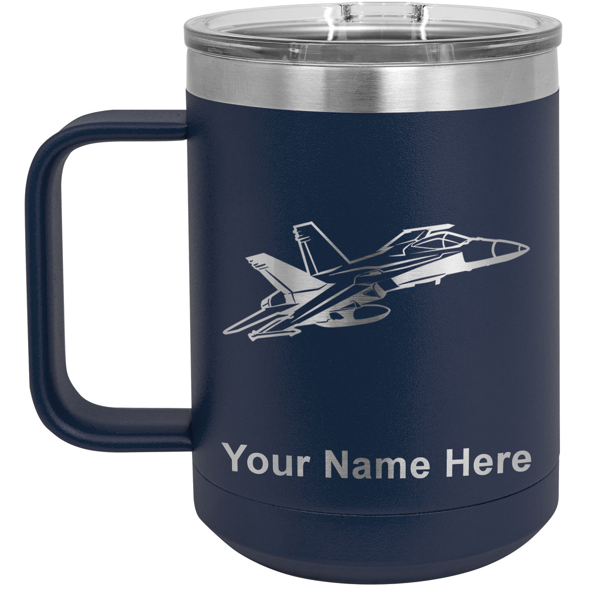 15oz Vacuum Insulated Coffee Mug, Fighter Jet 2, Personalized Engraving Included