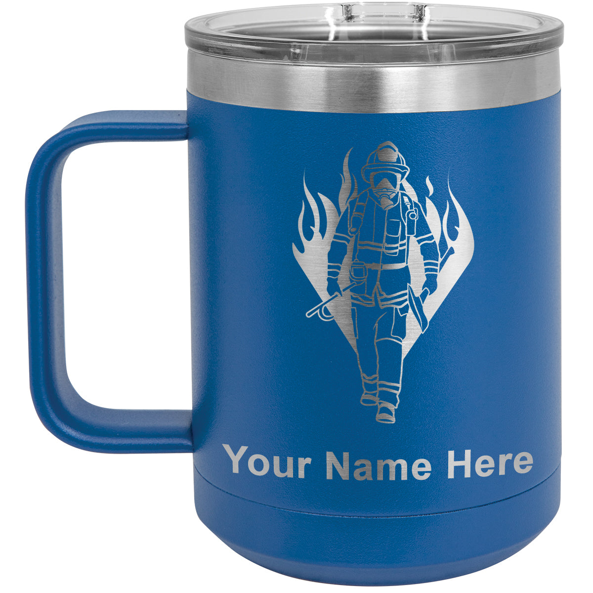 15oz Vacuum Insulated Coffee Mug, Fireman, Personalized Engraving Included