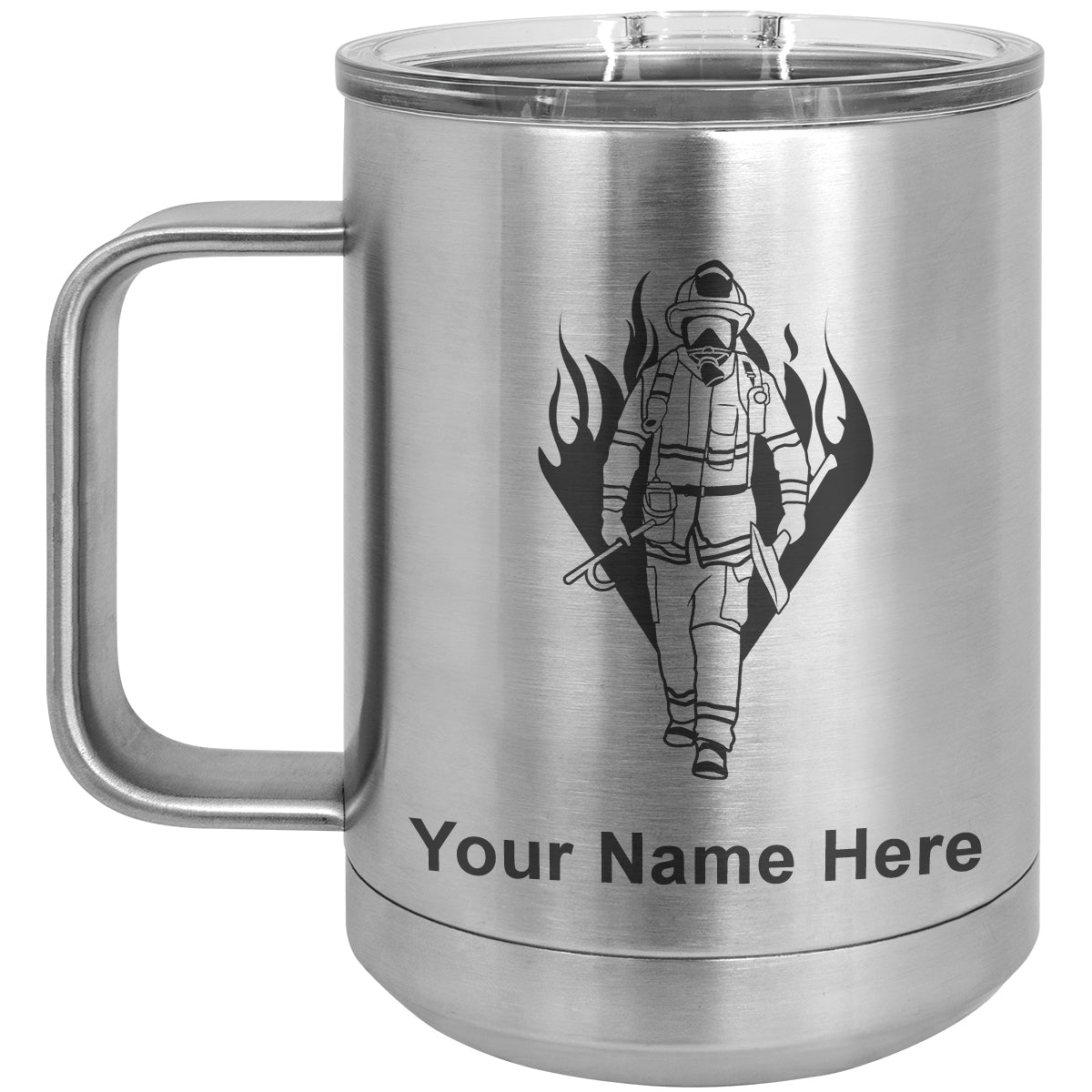 15oz Vacuum Insulated Coffee Mug, Fireman, Personalized Engraving Included