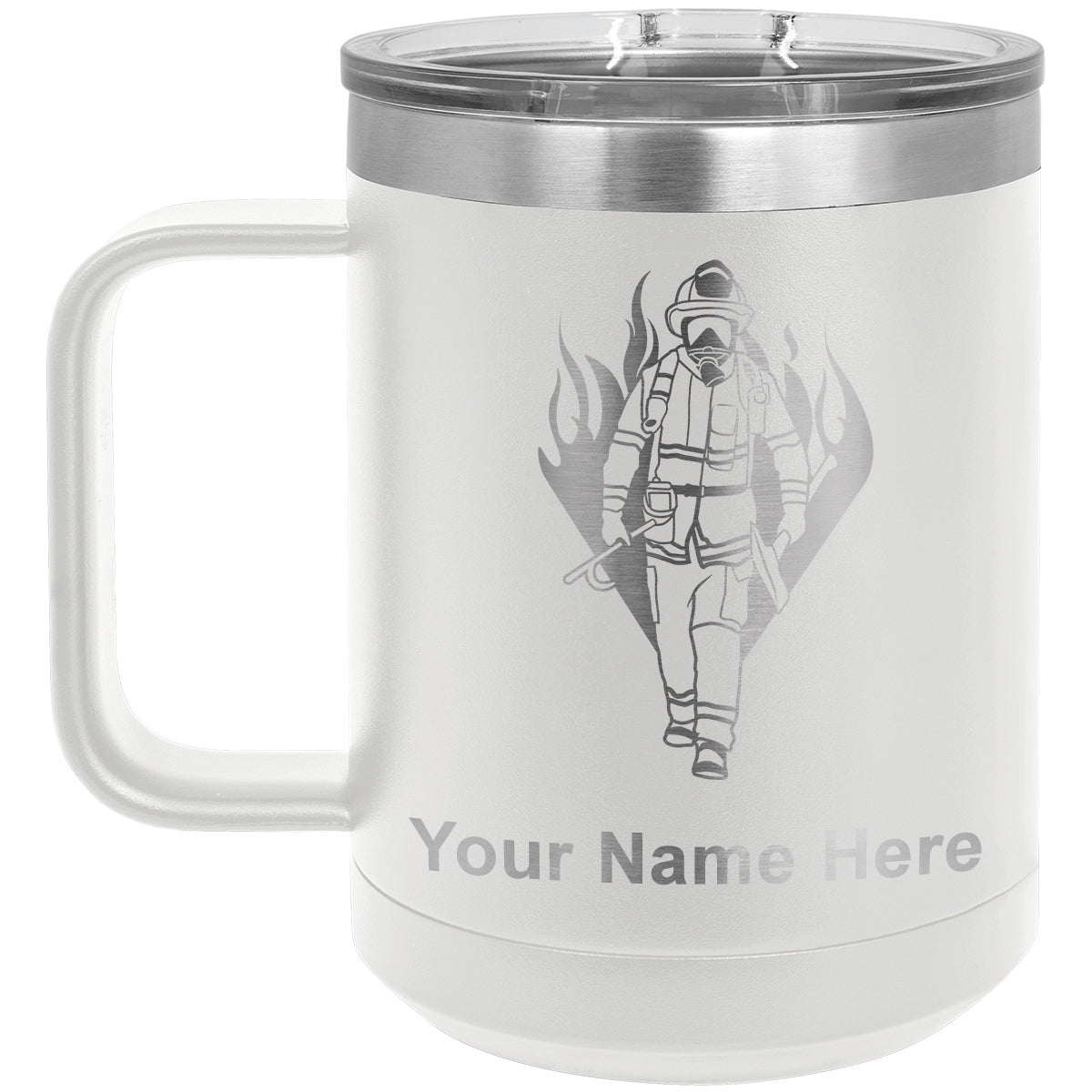 15oz Vacuum Insulated Coffee Mug, Fireman, Personalized Engraving Included