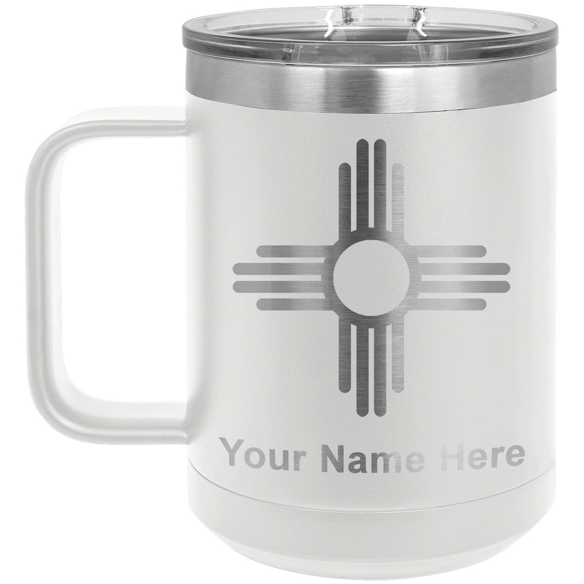 15oz Vacuum Insulated Coffee Mug, Flag of New Mexico, Personalized Engraving Included