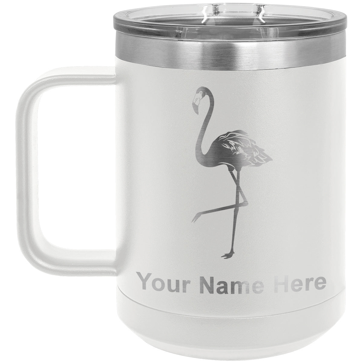 15oz Vacuum Insulated Coffee Mug, Flamingo, Personalized Engraving Included