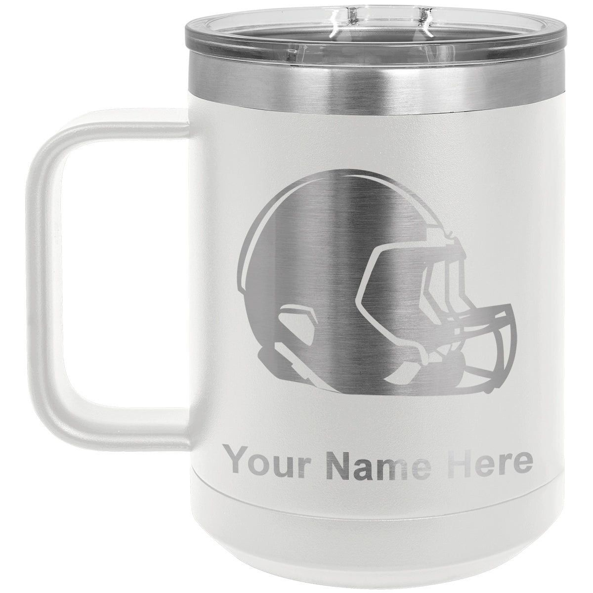 15oz Vacuum Insulated Coffee Mug, Football Helmet, Personalized Engraving Included