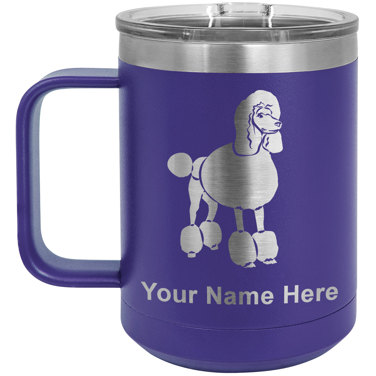 15oz Vacuum Insulated Coffee Mug, French Poodle Dog, Personalized Engraving Included