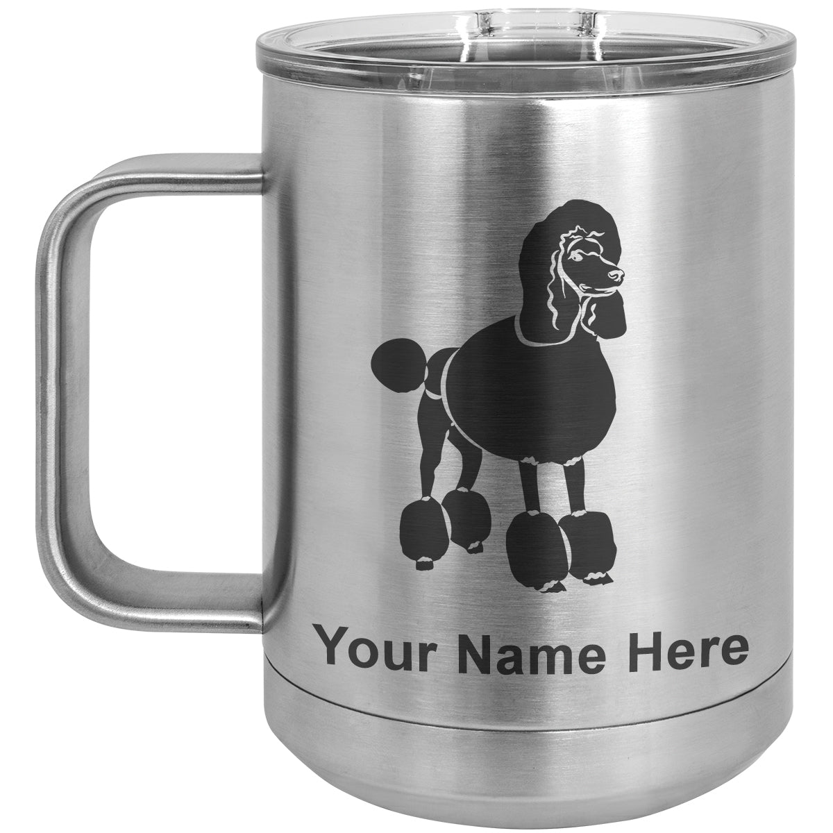 15oz Vacuum Insulated Coffee Mug, French Poodle Dog, Personalized Engraving Included