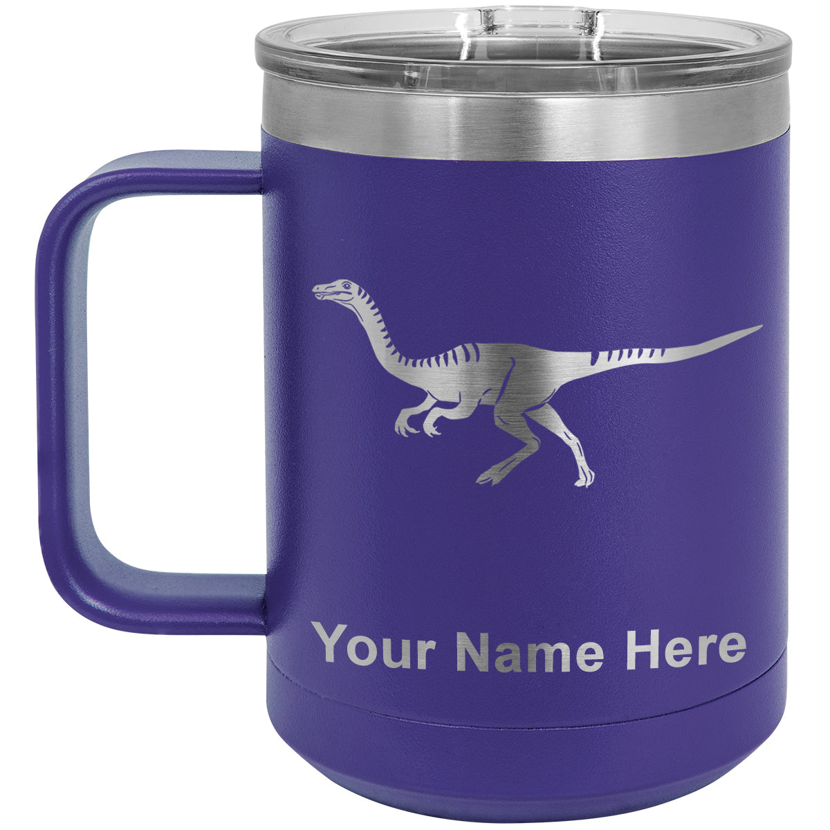 15oz Vacuum Insulated Coffee Mug, Gallimimus Dinosaur, Personalized Engraving Included