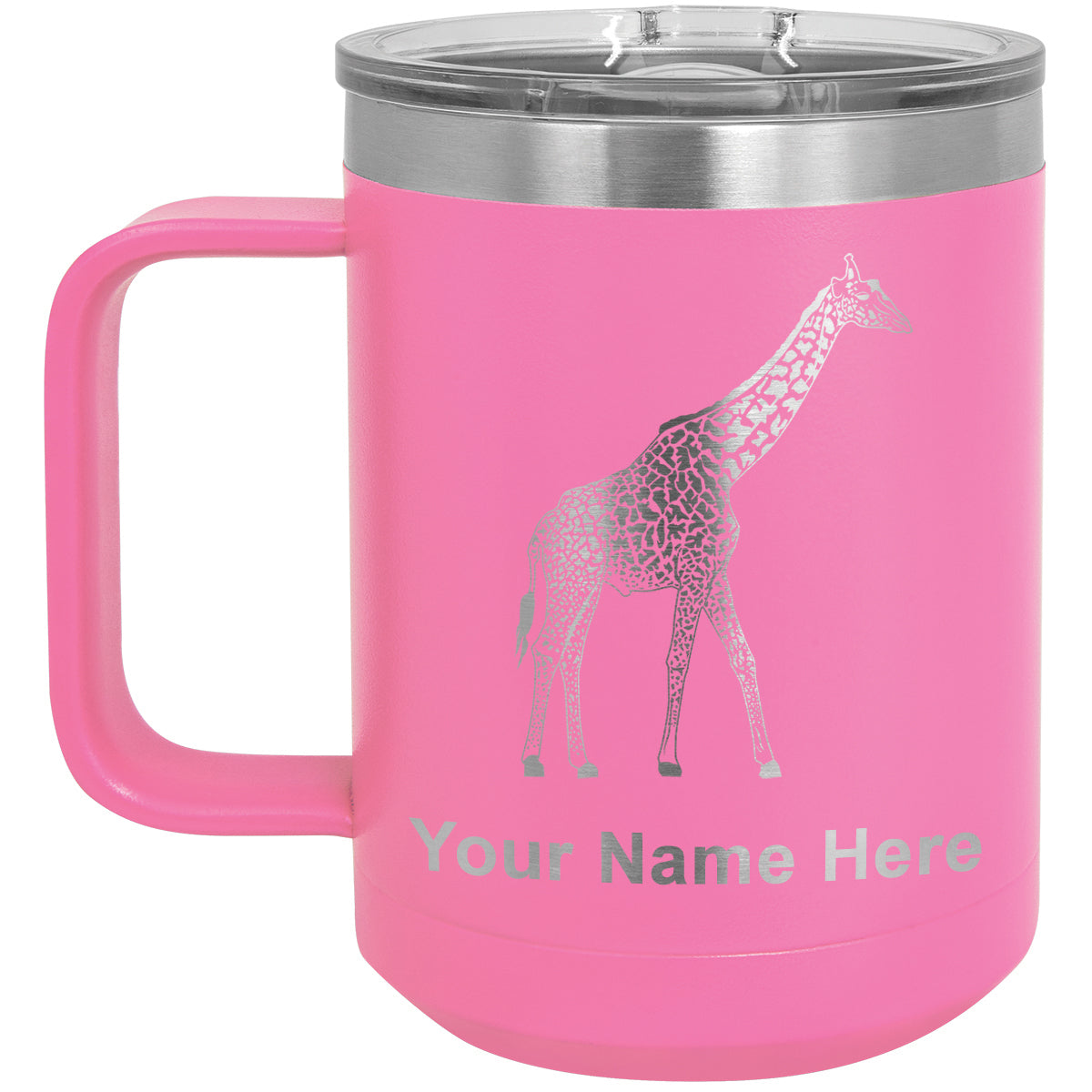 15oz Vacuum Insulated Coffee Mug, Giraffe, Personalized Engraving Included