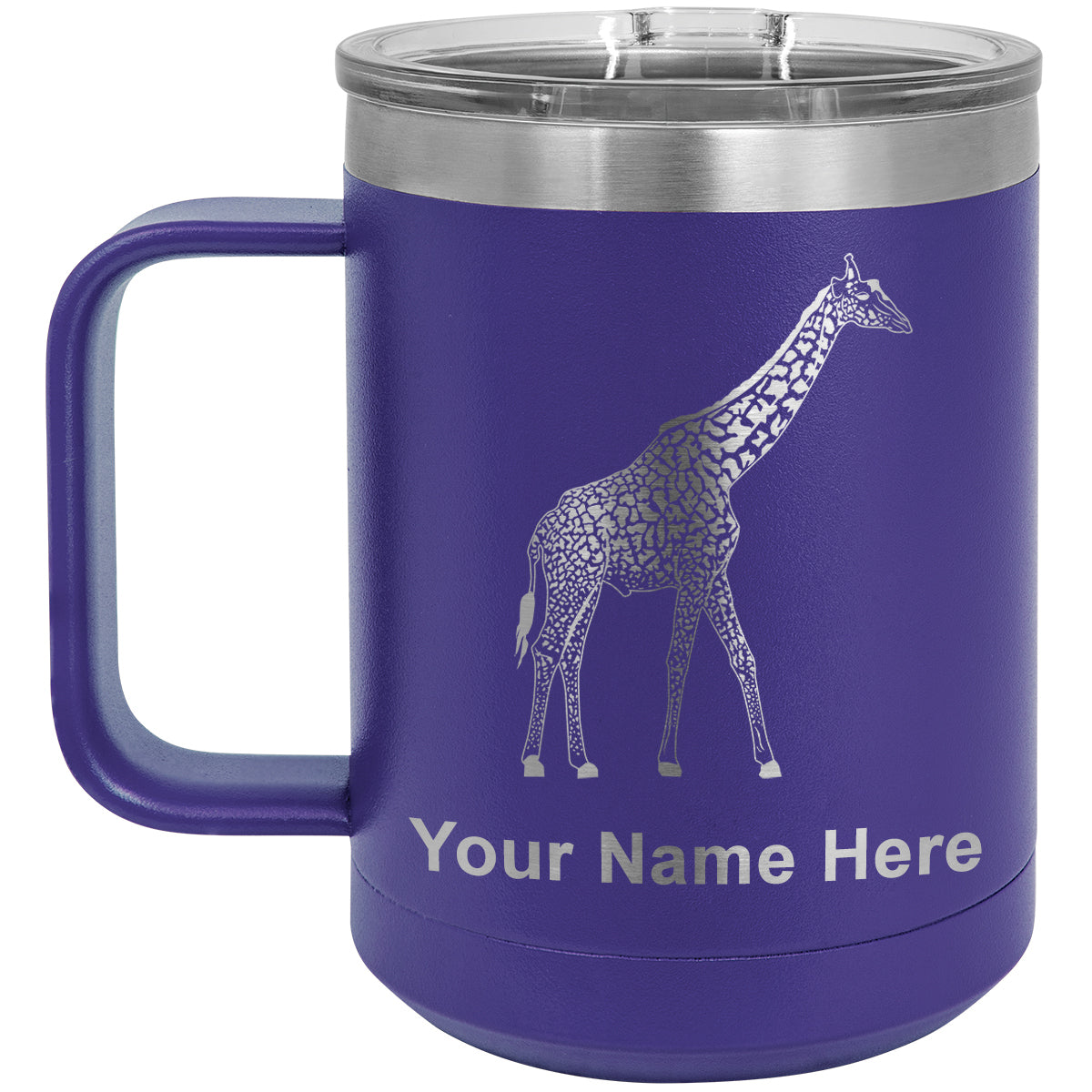 15oz Vacuum Insulated Coffee Mug, Giraffe, Personalized Engraving Included
