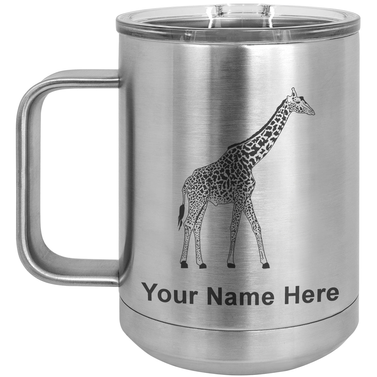 15oz Vacuum Insulated Coffee Mug, Giraffe, Personalized Engraving Included