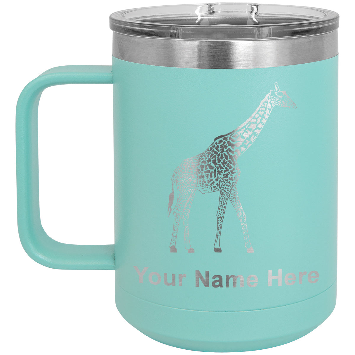 15oz Vacuum Insulated Coffee Mug, Giraffe, Personalized Engraving Included