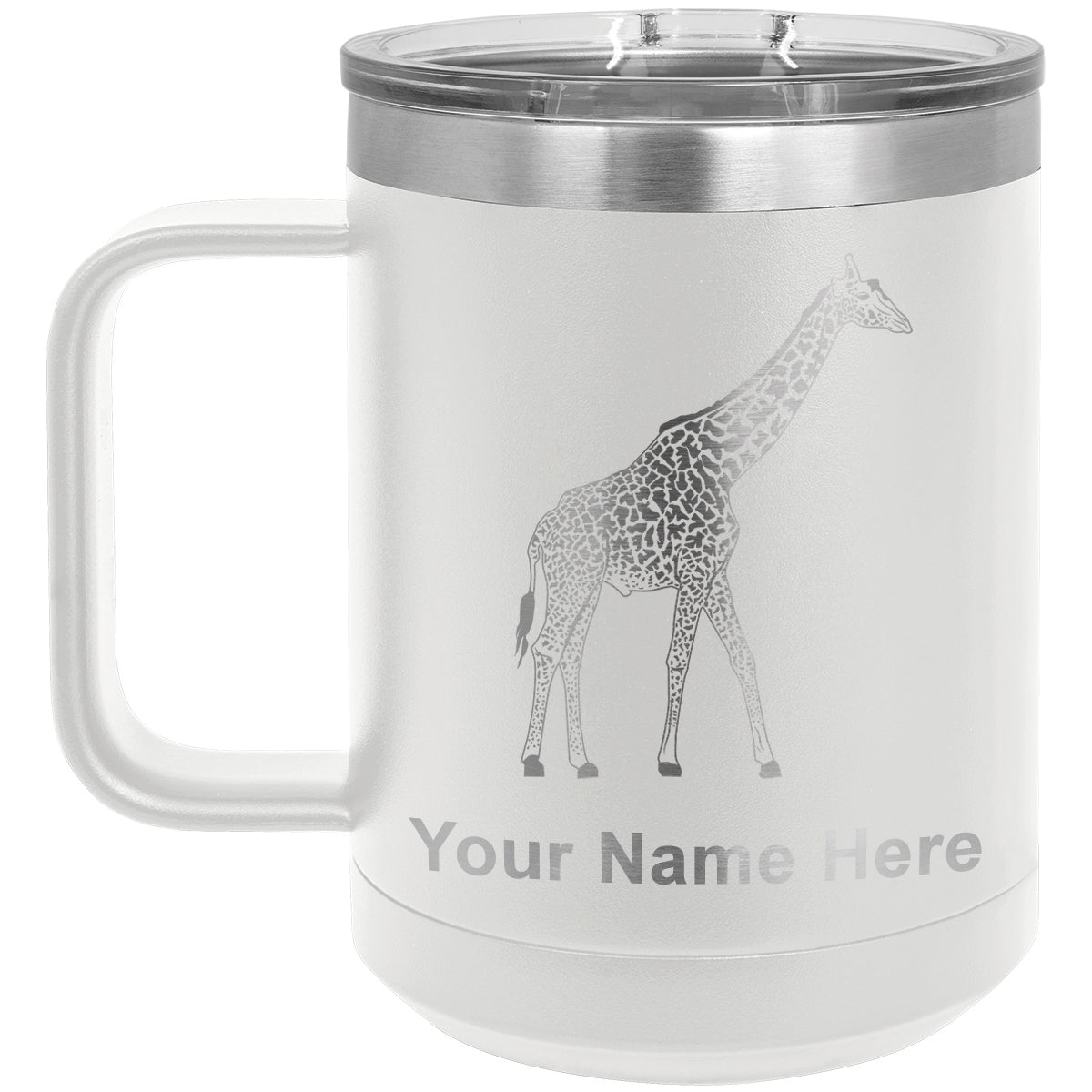 15oz Vacuum Insulated Coffee Mug, Giraffe, Personalized Engraving Included